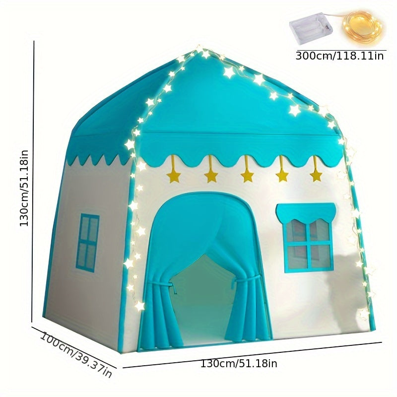 Blue Star House Tent with Starry Lights, Indoor/Outdoor Princess Playhouse for Youngsters, Role-Playing Imaginative Game House, Ideal Birthday or Holiday Gift, Perfect for Boys and Girls, Best for Christma