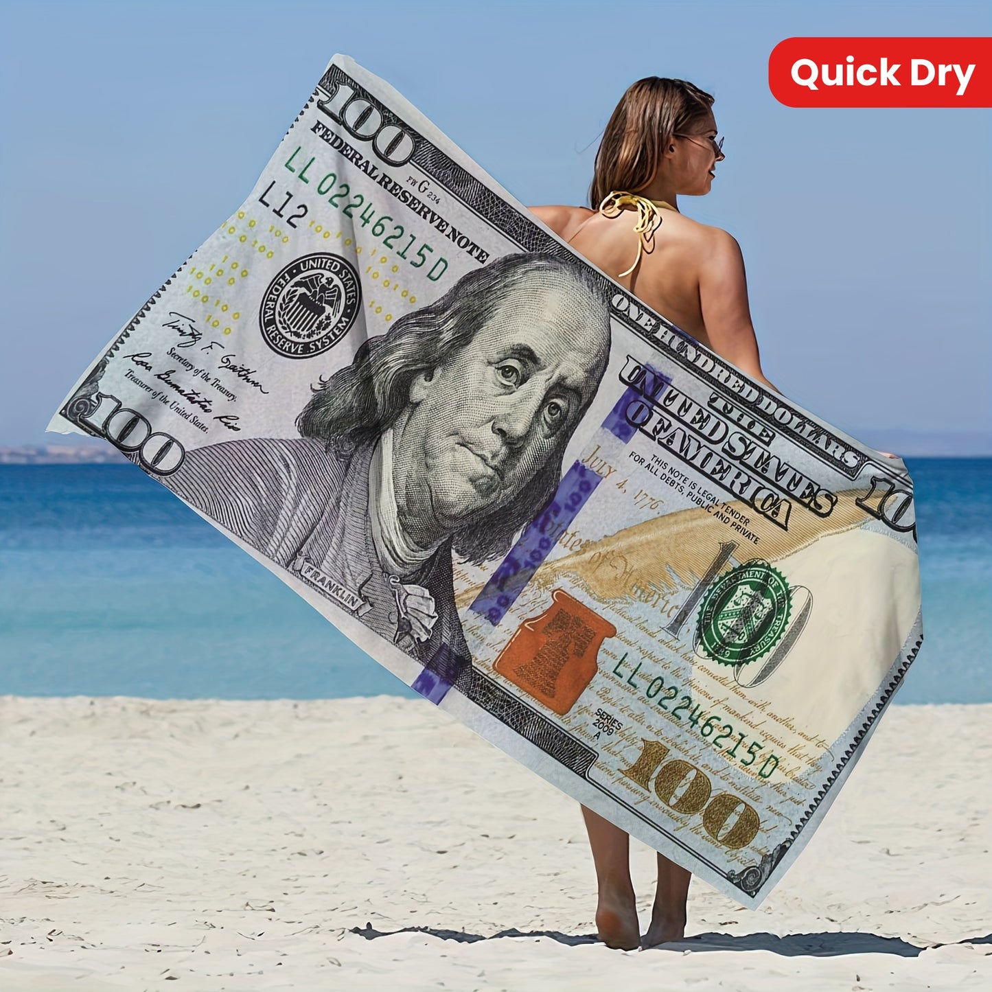 Ultra-Soft Microfiber Beach Towel - Quick Dry, Lightweight & Sand-Free - Perfect for Travel, Swimming, Yoga - Cute Dollar Print Design - 179.98x89.99cm/149.86x74.93cm