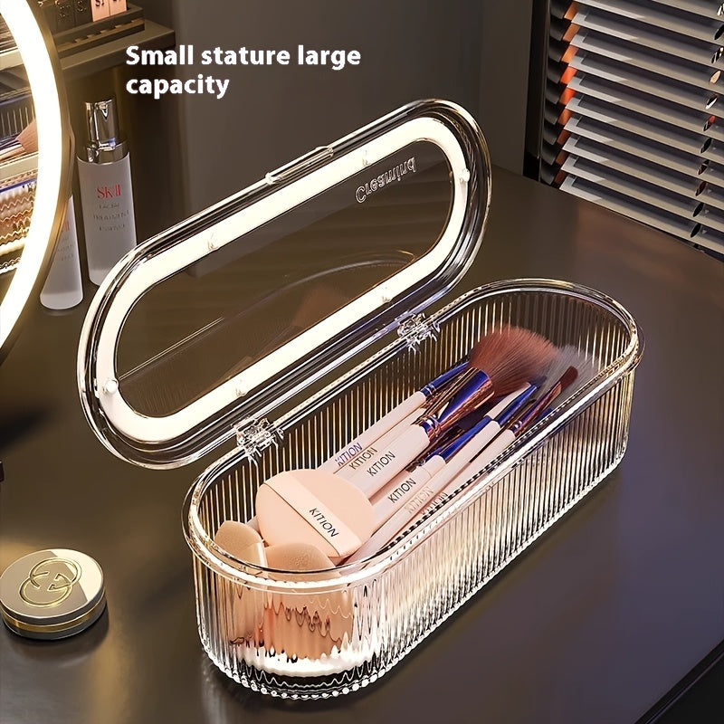 Clear Wind Cosmetic Box with Mirror Lid - Dustproof Makeup Brush Organizer for Powder, Blush, and Eyebrow Pencils - Portable Transparent Plastic Storage for Bathroom or Vanity, Vanity Accessories