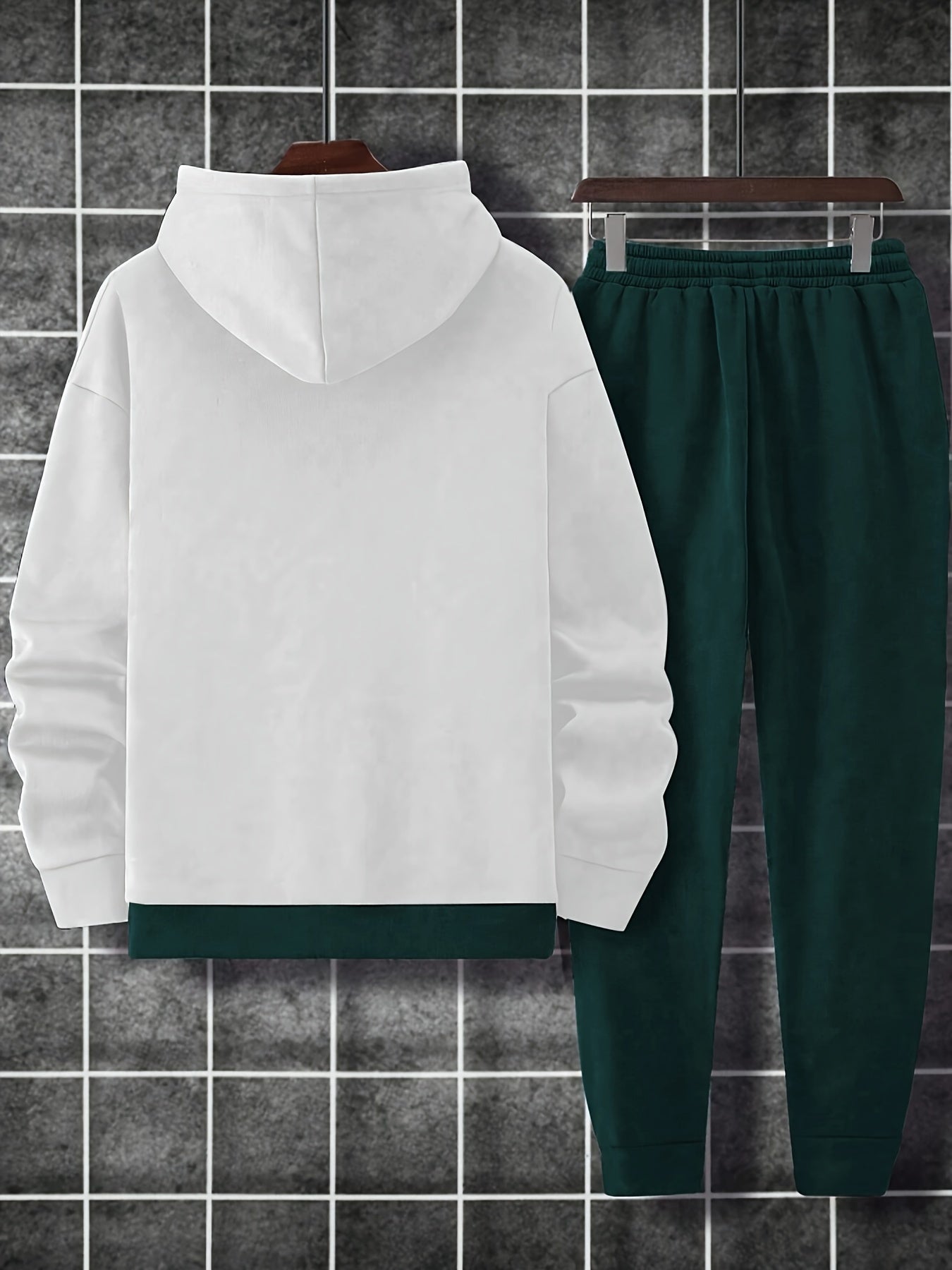 Men's Sweatshirt Patchwork Drawstring Hoodie and Sports Pants 2pcs Set