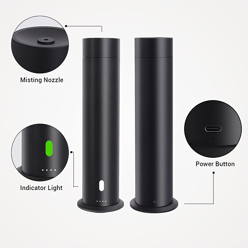 Large Capacity Long-Lasting Spray Diffuser with Dual Fluid Mist Technology & Low Noise Operation - USB-Powered Cylindrical Aromatherapy Machine for Home, Office, Hotel - Sleek Black & White Design, Diffuser for Home Fragrance, Modern Aesthetic, Durable C