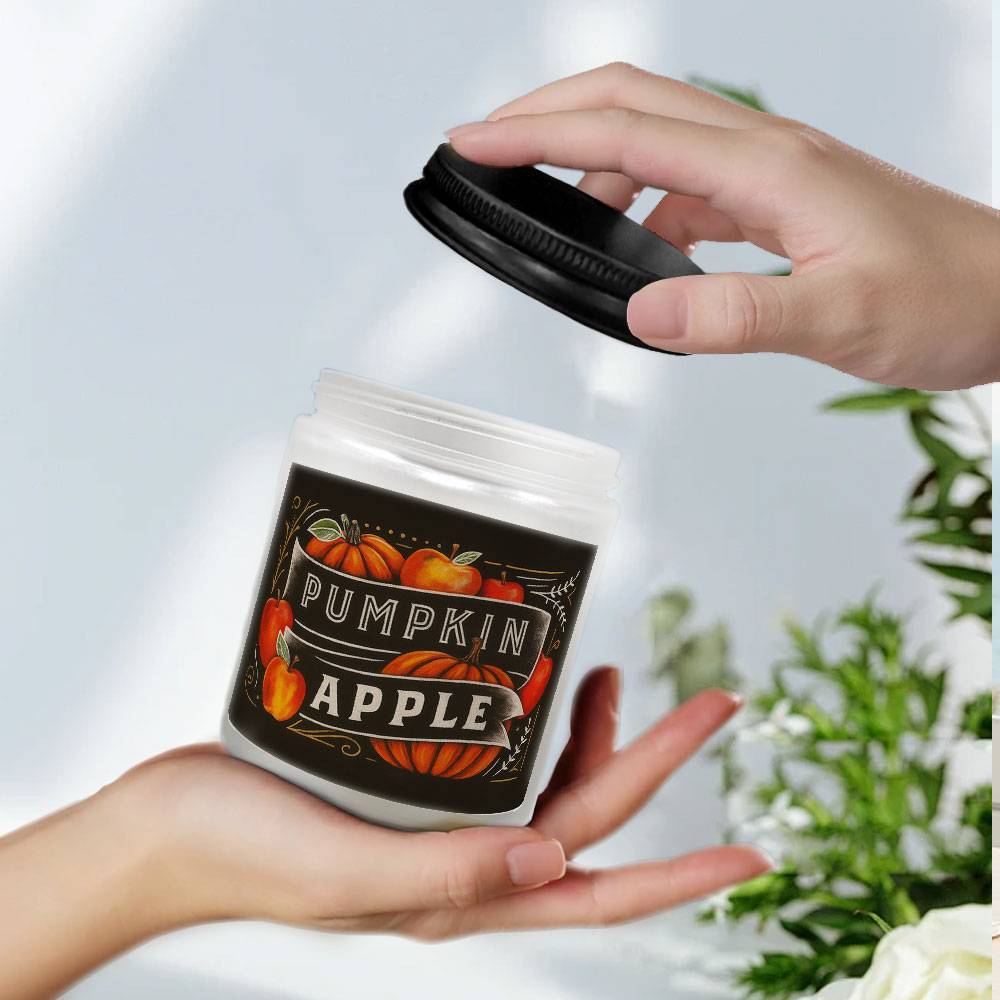 1pc Pumpkin Apple Pie Scented Candle - Rustic Farmhouse Style, Soy Wax, Glass Jar with Black Lid & Bow, Perfect for Thanksgiving, Fall Decor, and Seasonal Home Accents, Fall Decorations for Home