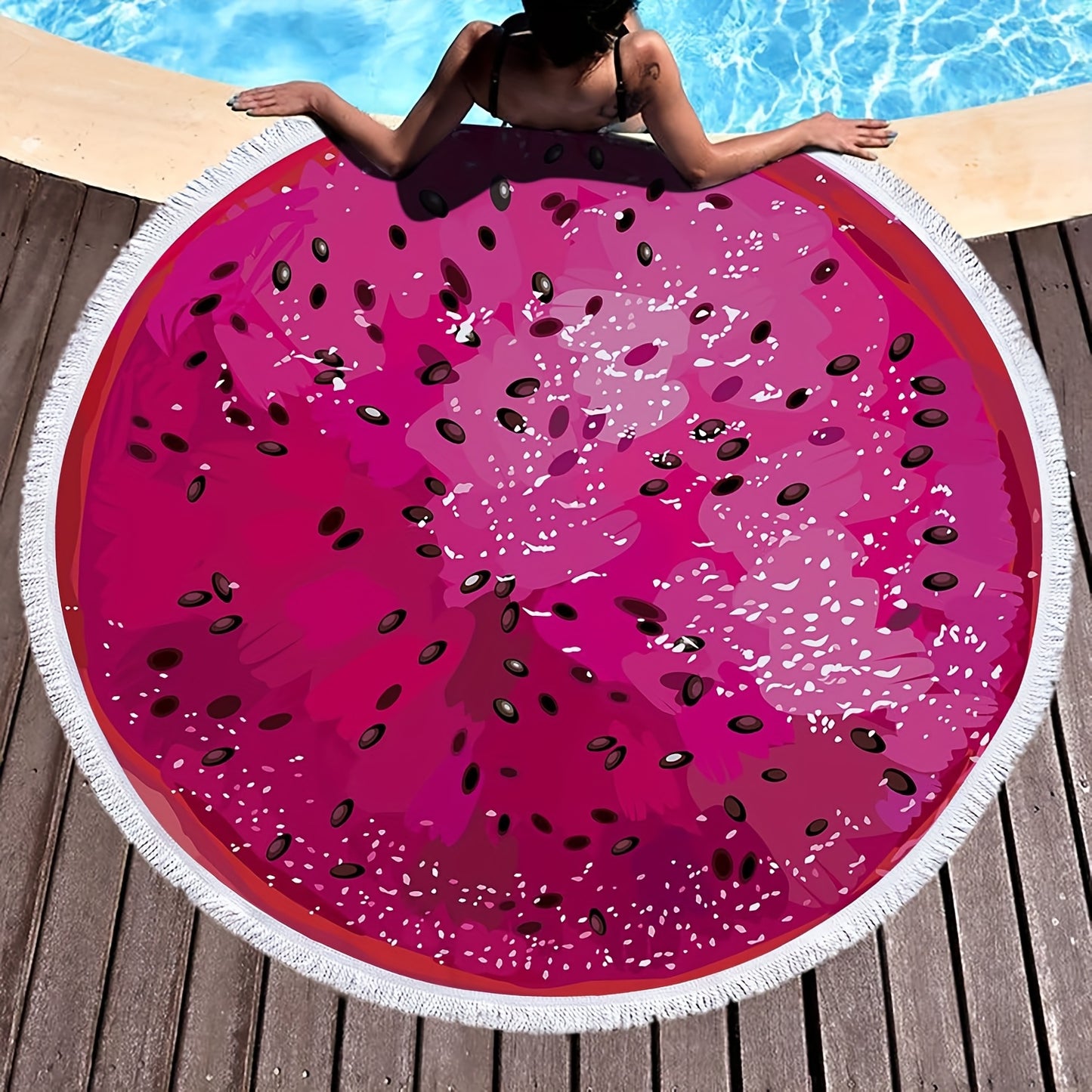 1pc Realistic Fun Fruit Summer Beach Round Towel with Dragon Fruit, Lime, Kiwi, and Tomato Print, Ultra-Fine Fiber, Soft Touch, Quick-Dry Absorbent, Suitable for Beaches, Bathrooms, Pools, Yoga, Swimming, Camping, Travel, Perfect Gift for Birthdays, Than
