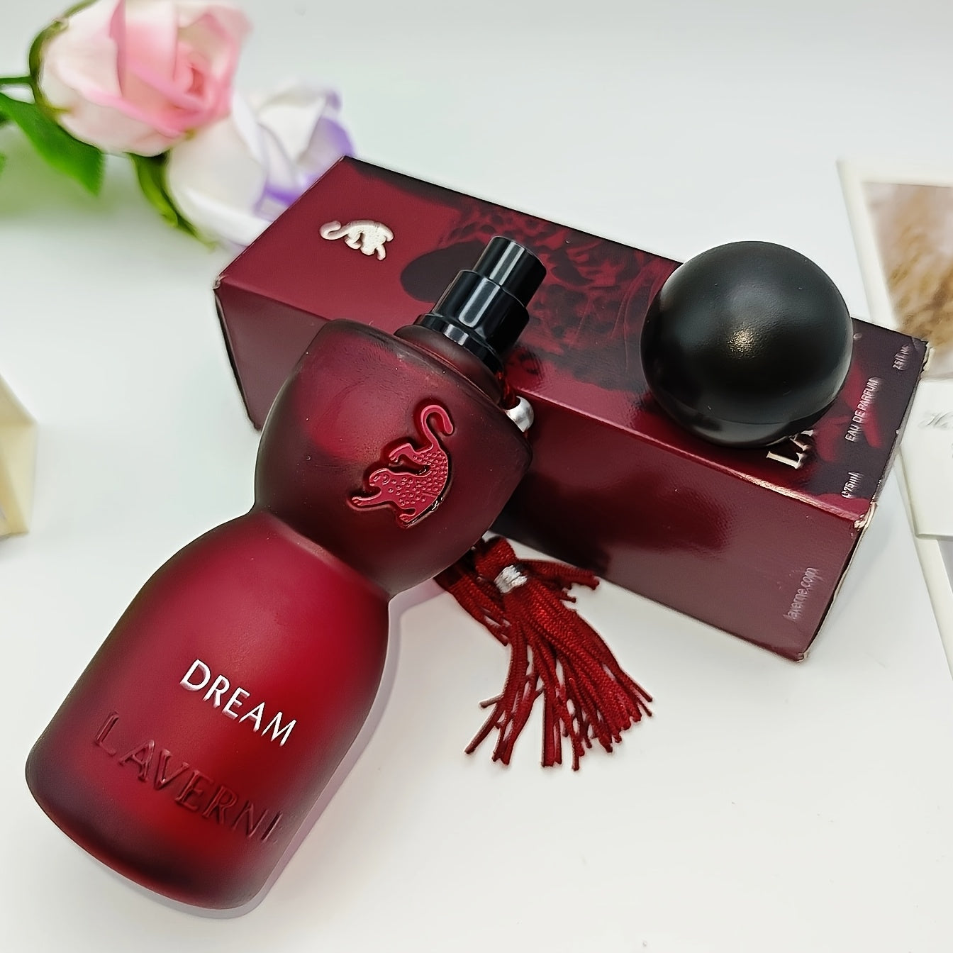 2.5fl.oz Dubai Middle Eastern Arabian Women's Eau de Parfum - Sandalwood, Lavender, Rose, Cedar, Amber & Musk, Long-Lasting Fragrance with Elegant Purple Glass Bottle & Black Tassel Cap, Arabic Perfume, Stylish Cap Design, Intricate Cap Design