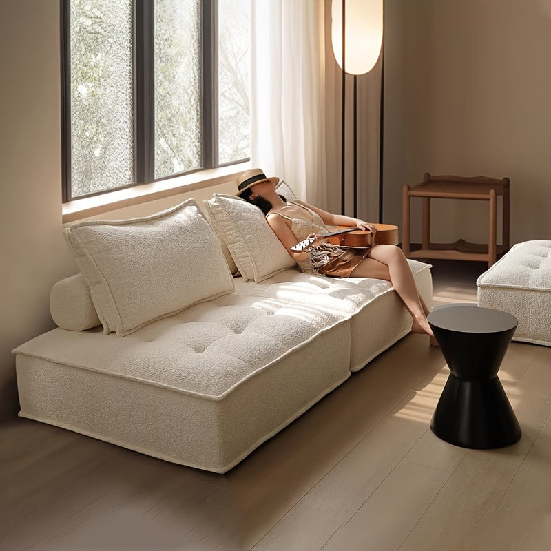 Elegant Memory Foam Lounge Chair – Versatile Indoor Futon with Cushioned Backrest, Perfect for Relaxing and Socializing, Non-Wood Material, White Fabric Sofa for Multiple Seating, Living Room Furniture | Elegant Furniture | Memory Foam Chair, Lounger Cha