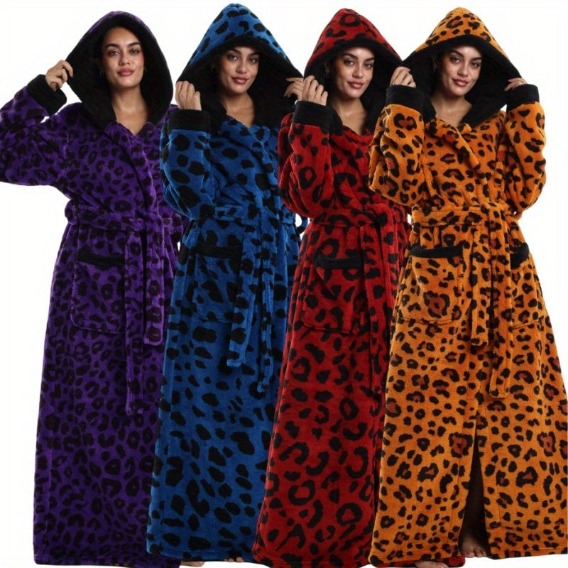 1pc Long Bathrobe Hooded Robe - Plush Coral Fleece (Coral Fleece) Luxury Spa & Lounge Wear, Extended Length with Hood - Thick Warm Robe for Couples, Halloween Costume - Machine Washable Robe in Blue/Red/Orange - Bathroom & Home Essentials, Cozy Loungewea
