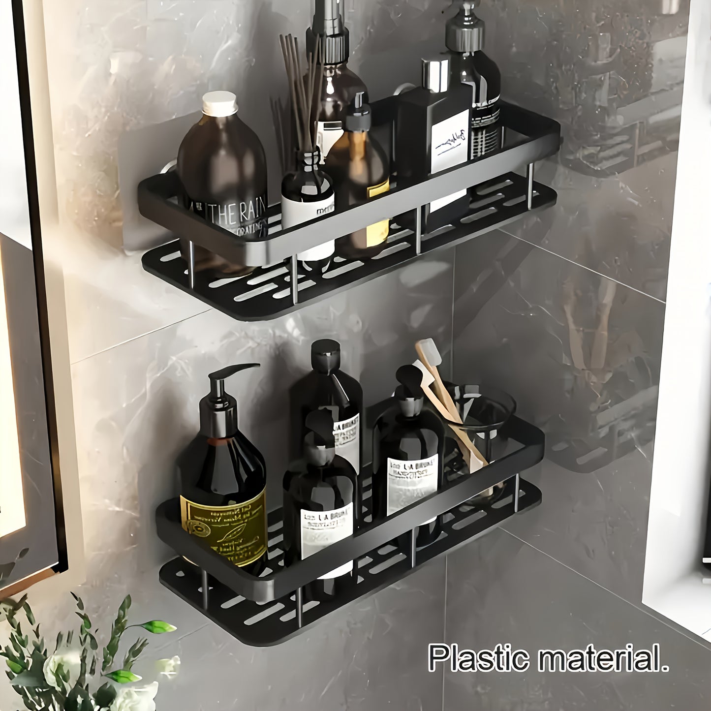 Wall-Mounted Shower Rack, Large Capacity, No Drilling Installation, Floating Shelf for Bathroom And Kitchen, Space-Saving, Easy to Install, Used for Storing Toiletries, Cosmetics And Miscellaneous Items, Can Store 15 Shower Supplies