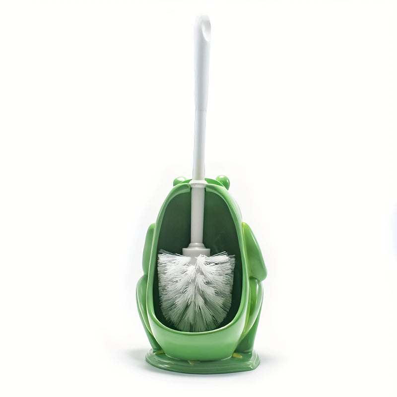 1pc Animal Frog Shape Toilet Brush With Holder, Compact Size Toilet Bowl Brush With Plastic Handle, Small Size Resin Holder Easy To Hide, Space Saving For Storage, Drip-Proof, Easy To Assemble, Deep Cleaning Toilet Brush, Bathroom Accessories