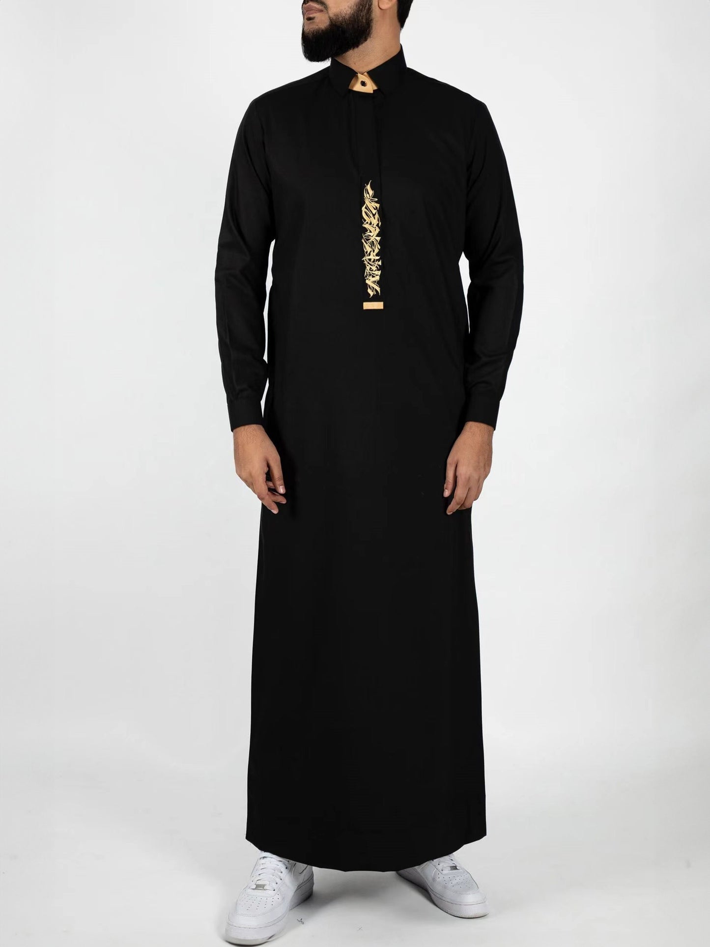 Arab Men's Plus Size Black Robe Muslim Casual Embroidered Jubba Robe All-season Universal Thobe Jubba Thawb For Men, Men's Clothing, Plus Size