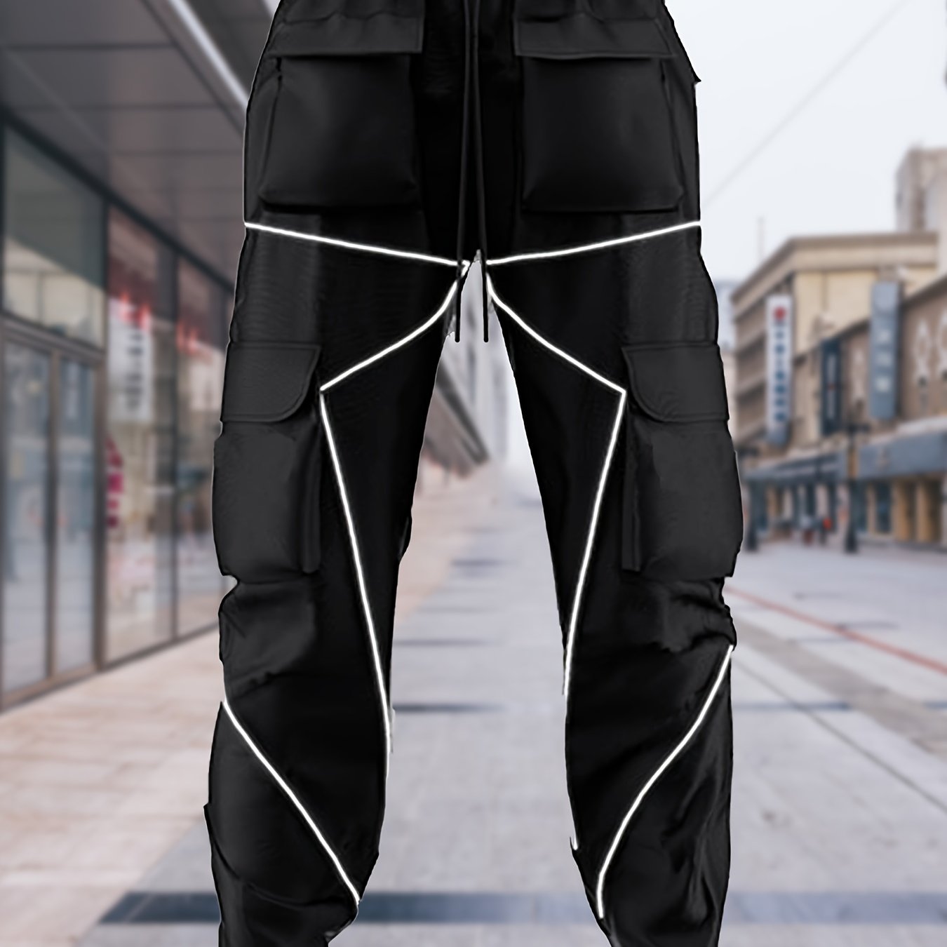 Stylish Multi-Pocket Cargo Pants for Men - Long Footed, Reflective Stripes, Climbing, Mountain, Outdoor Fitness - Comfortable, Breathable, Quick-Drying