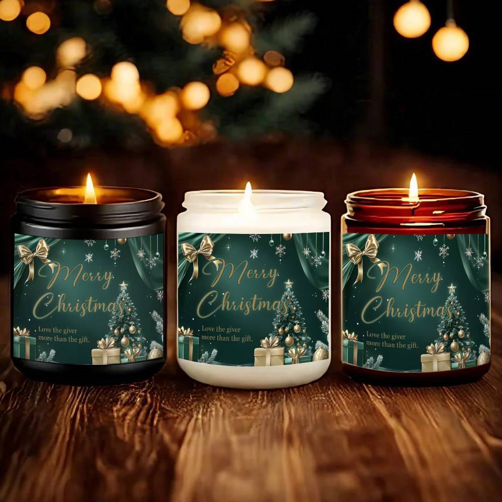 Merry Christmas Candle - Festive Green & Golden Design with Snowflakes & Gift Bows, Lavender Scent, Perfect for Home Decor &, Ideal Gift for Family & Friends, Holiday Home Decor | Festive Candle Decor | Soy Wax Candle, Christmas Decorations