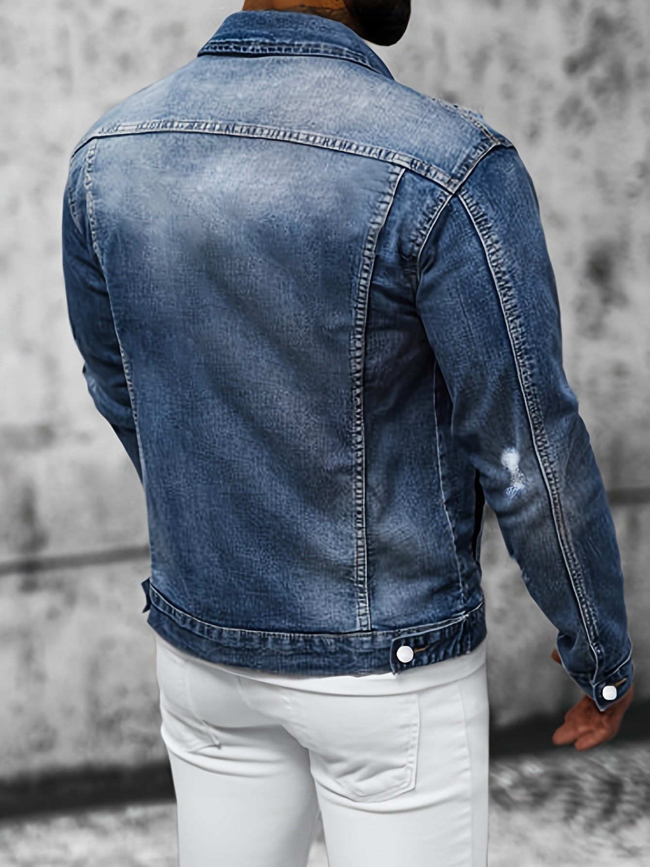 Men's Slim Fit Distressed denim Jacket - Lightweight Motorcycle Coat with Button Closure, Non-Stretch Fabric for Casual Streetwear, Everyday & Special Occasions - Machine Washable Urban Outerwear, Versatile Layering, Highstreet Fashion, Sturdy Constructi