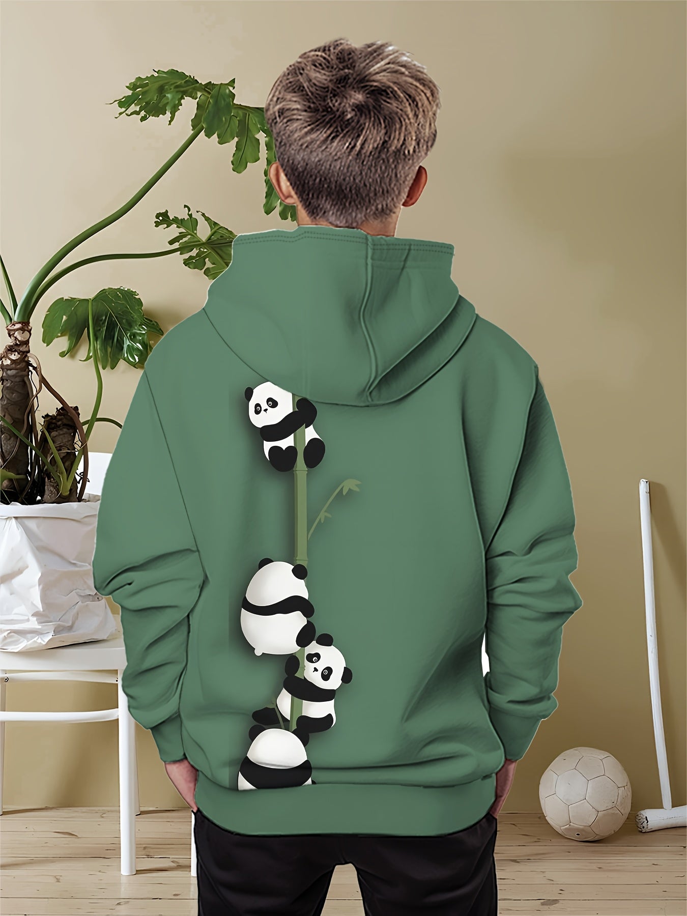 Cute Panda Hoodie - Bamboo Print Pullover Sweatshirt, Soft Hooded Sweater for Everyday & Halloween Outfits, Cozy Fall Winter Clothing for Toddler & Young Ones (Easy Care Parent-Friendly), Panda Clothes, Casual Wear, Playful Design, Medium Elasticity Fabr