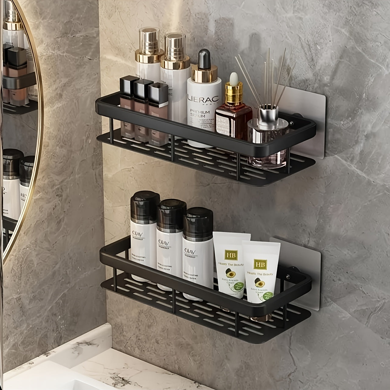 Wall-Mounted Shower Rack, Large Capacity, No Drilling Installation, Floating Shelf for Bathroom And Kitchen, Space-Saving, Easy to Install, Used for Storing Toiletries, Cosmetics And Miscellaneous Items, Can Store 15 Shower Supplies