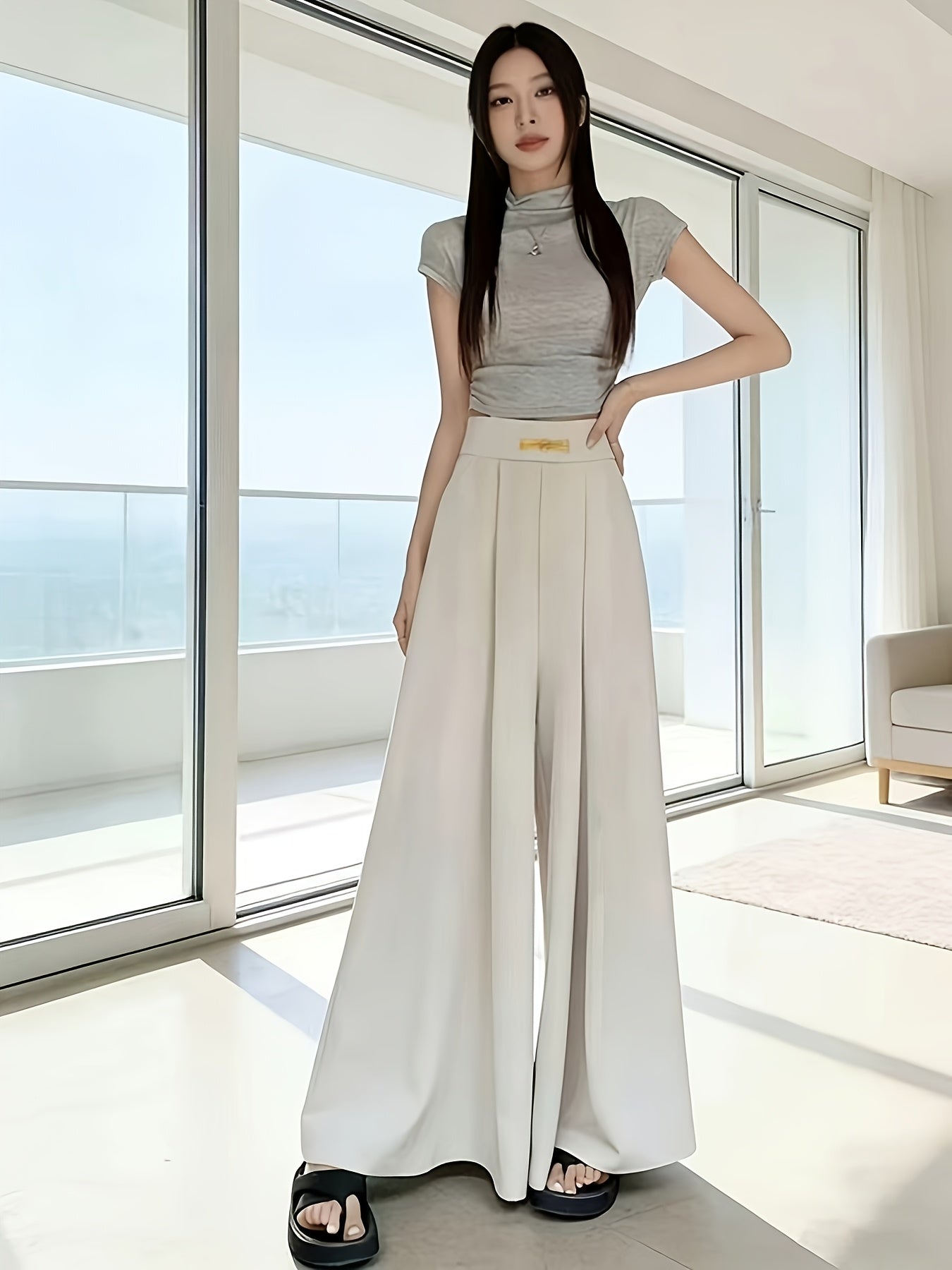 Yamamoto Skirt Pants Women Summer Versatile Outerwear Mom Outfit High Waist Fashionable A-line Half Skirt Hanging Casual Wide Leg Straight Leg Pants Skirt Women
