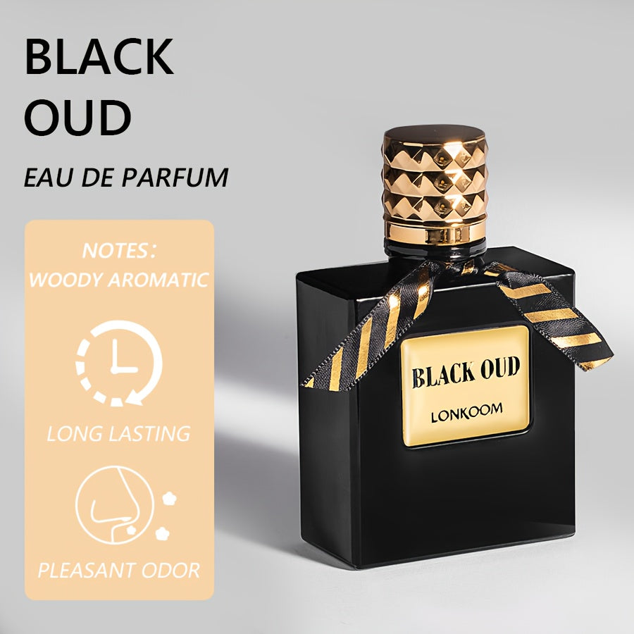LONKOOM Black Oud Men'S EDT - Woody Aromatic, Long-Lasting 4-6 Hours, Luxury Oriental Scent with Lavender, Bergamot, Patchouli & Leather Notes, 100ml/3.4oz, Ideal for Gifting & Dates, Perfume for Man, Date Night Fragrance, Sophisticated Packaging, Highqu