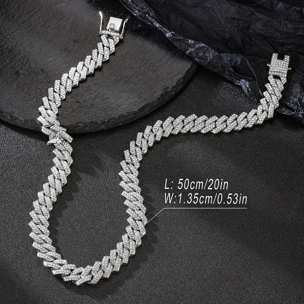 1pc 13.5MM Solid Iced Out Link Chain Necklace - Stylish Hip Hop Rapper Fashion Jewelry for Men - Durable, Hypoallergenic, and Nickel-Free