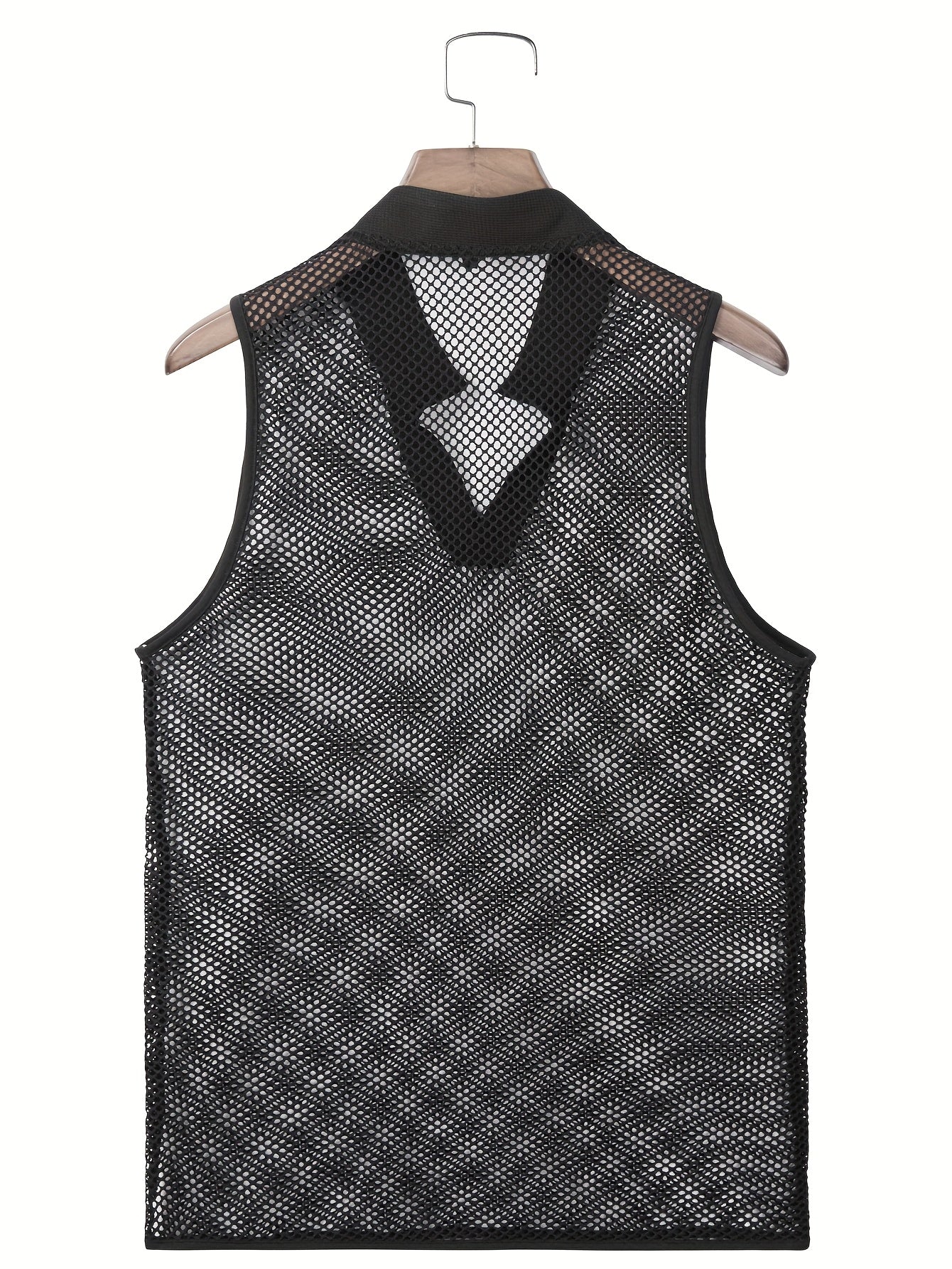 Men'S Breathable Mesh Fabric with Large Holes, Combined with Waffle Texture, Sexy And Stylish V-Neck Sleeveless Henley Tank Top for Sports And Outdoor Leisure.