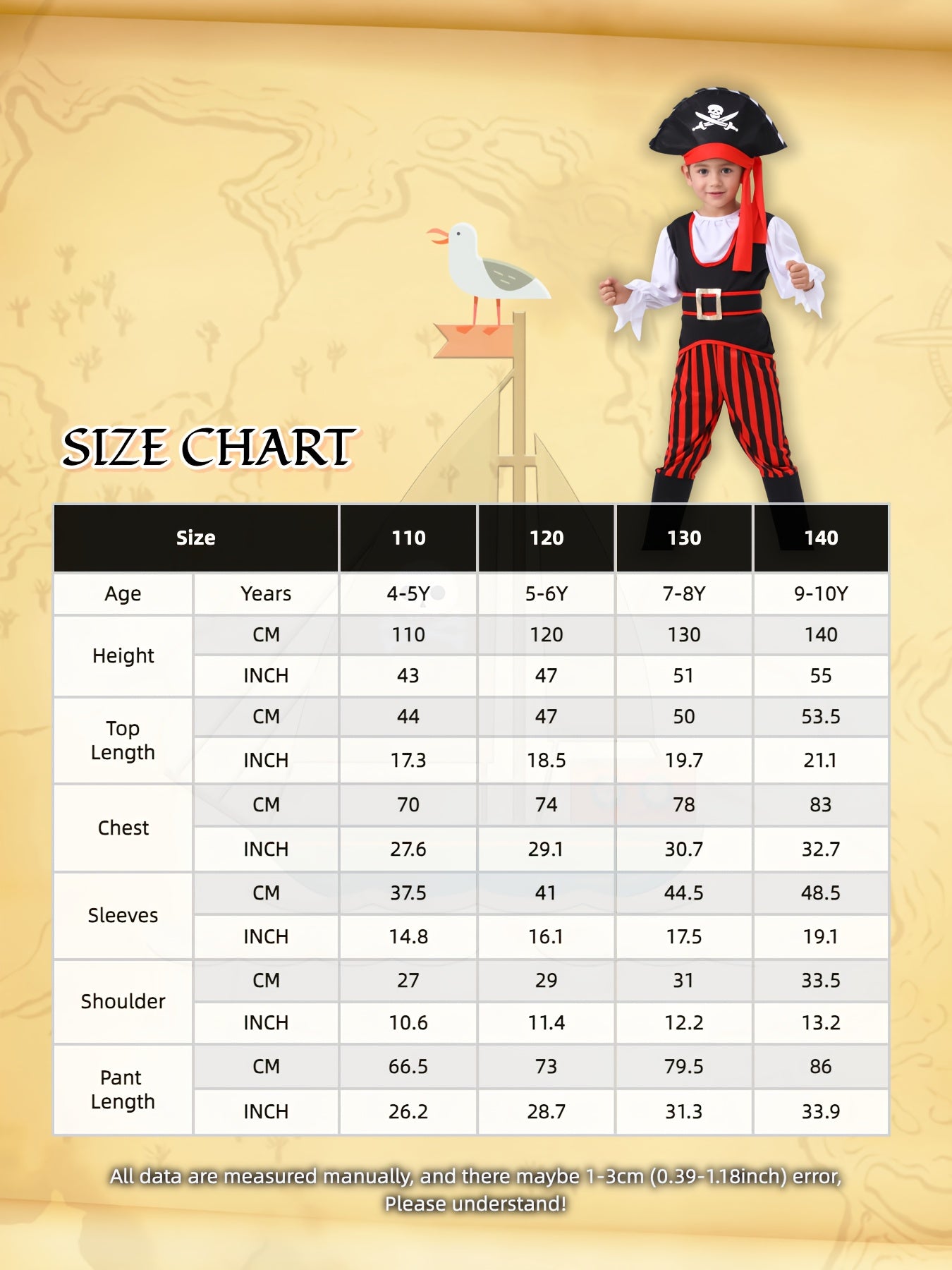 Boys' Pirate with Tricorn Hat & Red & Black Striped Pants - Halloween Carnival Party Outfit, Polyester, Long Sleeve, Regular Fit, All-Season Wear, Perfect for Themed Events, Halloween | Pirate Theme | Polyester, Pirate Accessories, Halloween For Boy, Pir