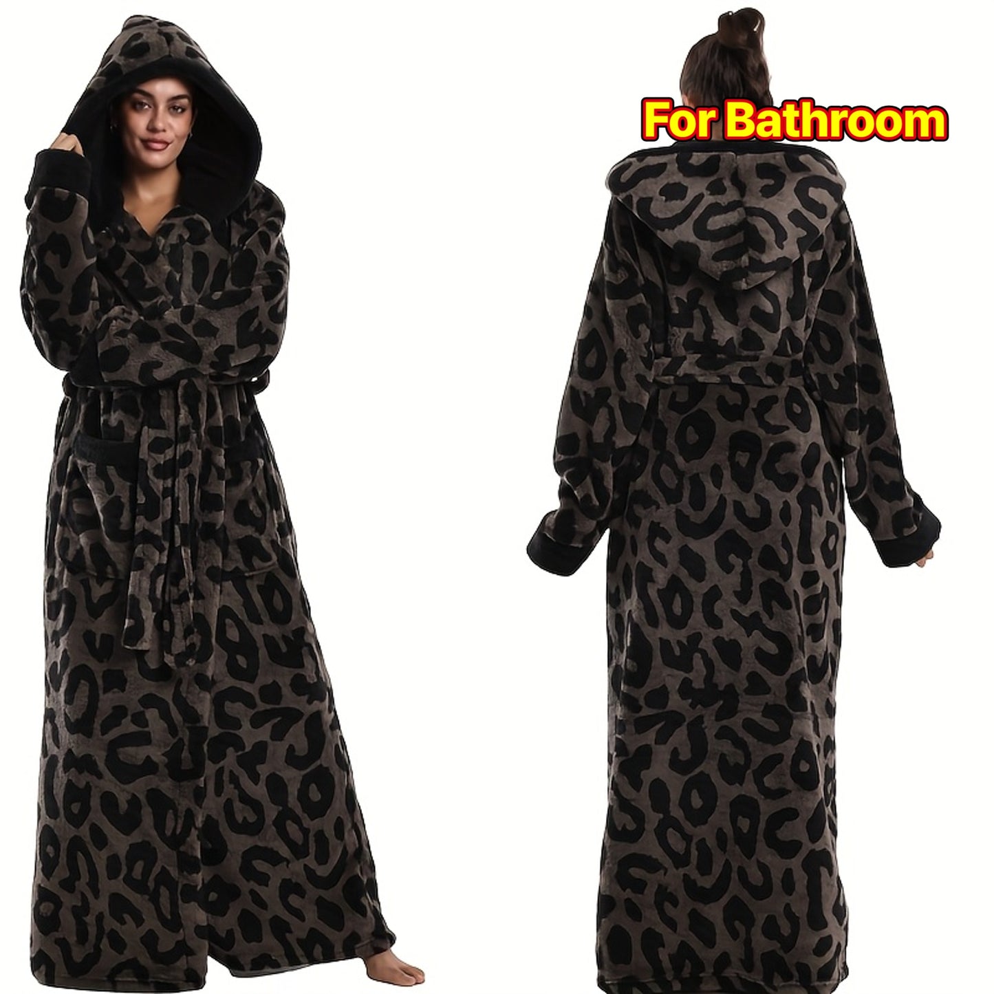 1pc Long Bathrobe Hooded Robe - Plush Coral Fleece (Coral Fleece) Luxury Spa & Lounge Wear, Extended Length with Hood - Thick Warm Robe for Couples, Halloween Costume - Machine Washable Robe in Blue/Red/Orange - Bathroom & Home Essentials, Cozy Loungewea