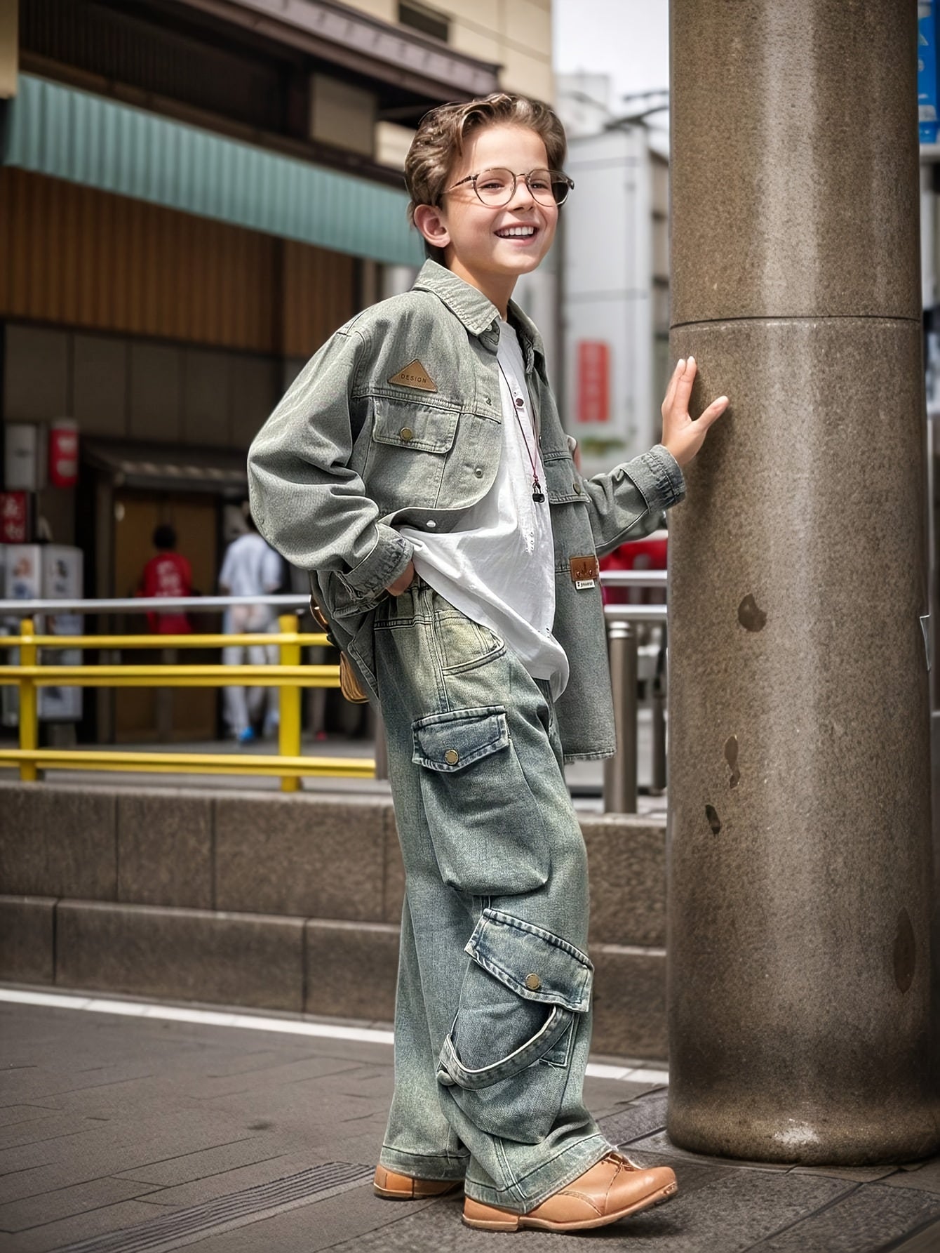 Boys' Autumn Loose Fit Denim Jacket and Cargo Jeans Set for Daily, School, Casual, and Outdoor Wear, Perfect for Outdoor
