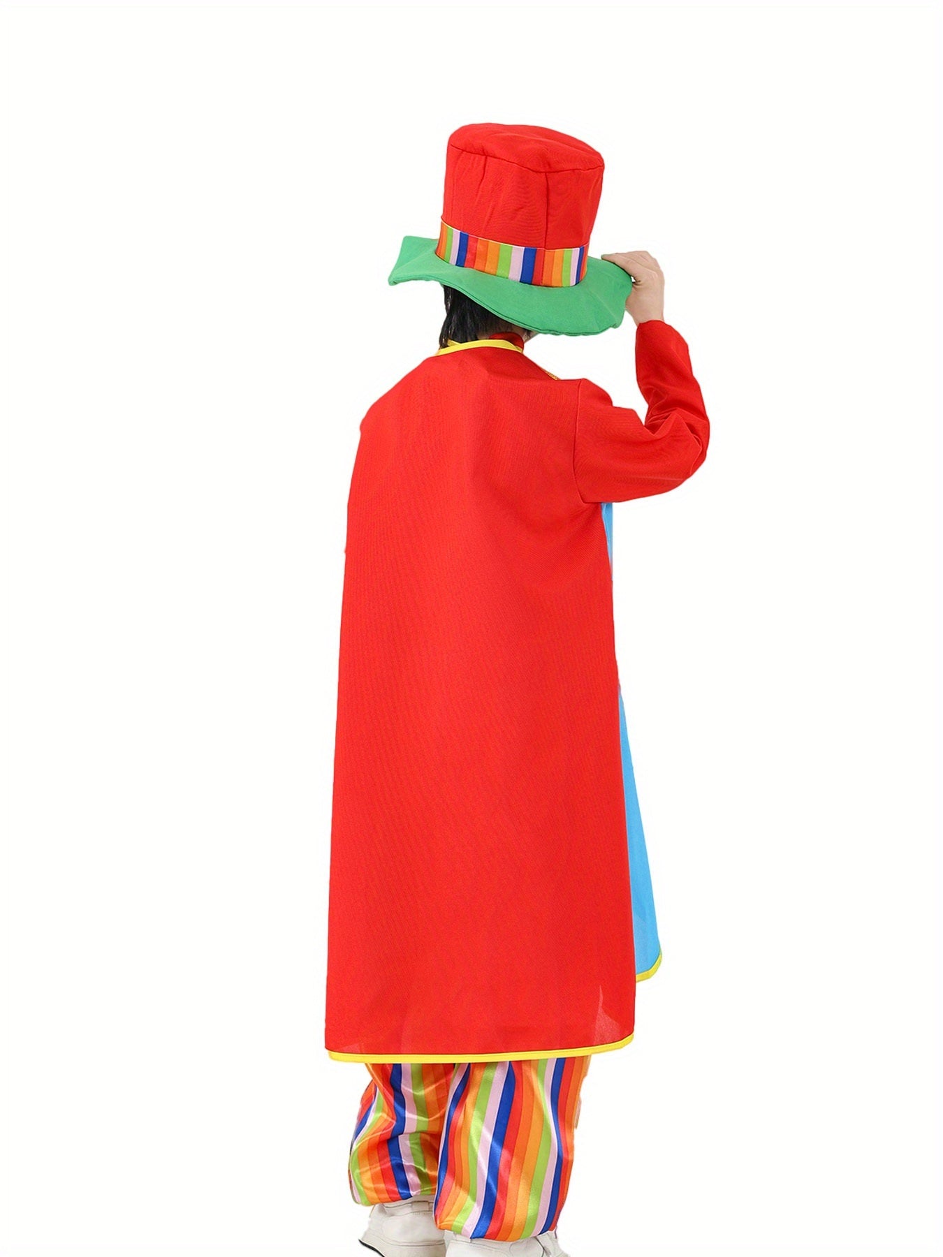 4pcs & Clown Costume Set with Rainbow Striped Outfit, Flower Jacket, Red Nose & Hat - Circus Party Costume for Kids, Birthday, Carnival, Clown Role Play & Performances, Twins Halloween Costume, Trick Or Treat Costume, The Clown Costume, Pink Clown Costum