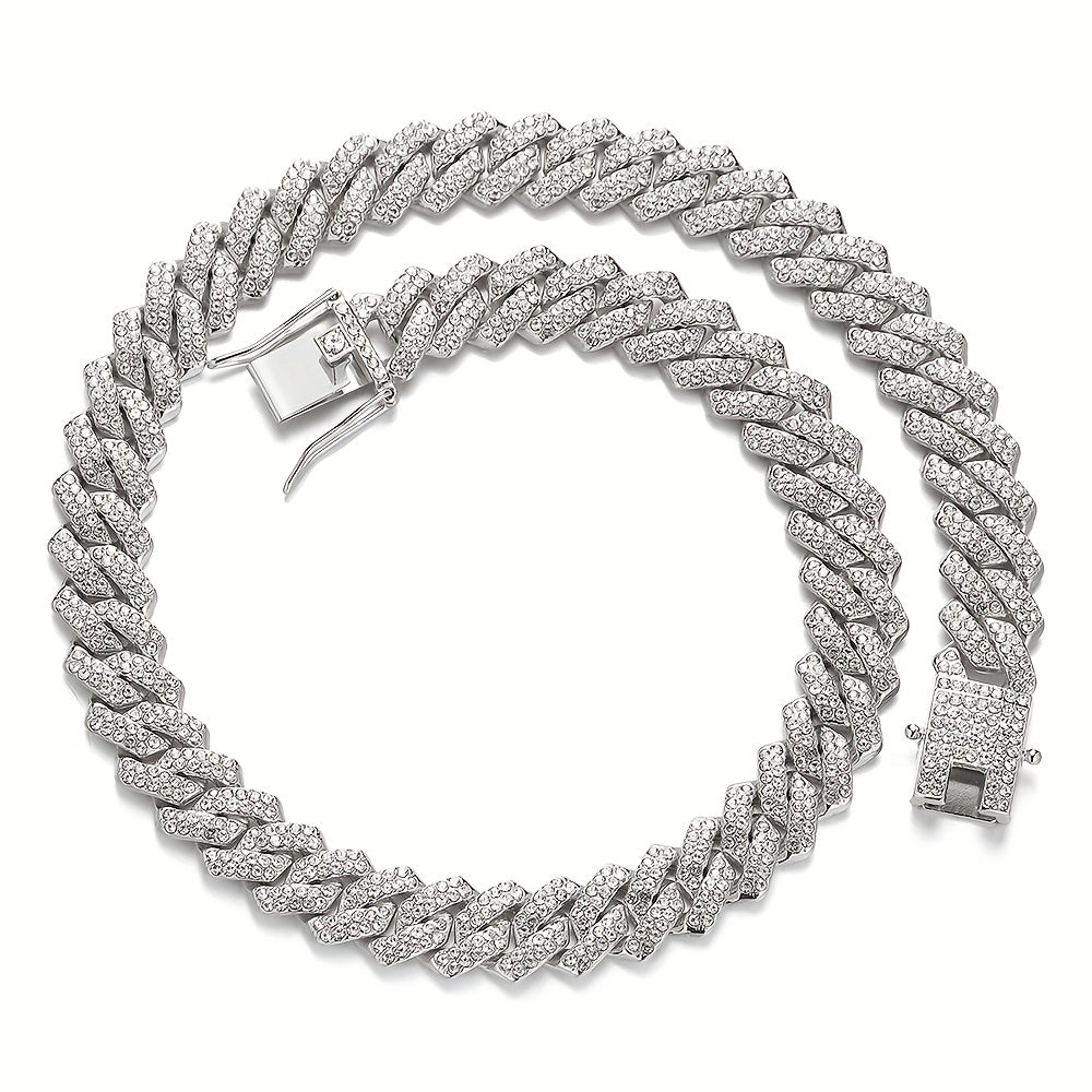 1pc 13.5MM Solid Iced Out Link Chain Necklace - Stylish Hip Hop Rapper Fashion Jewelry for Men - Durable, Hypoallergenic, and Nickel-Free