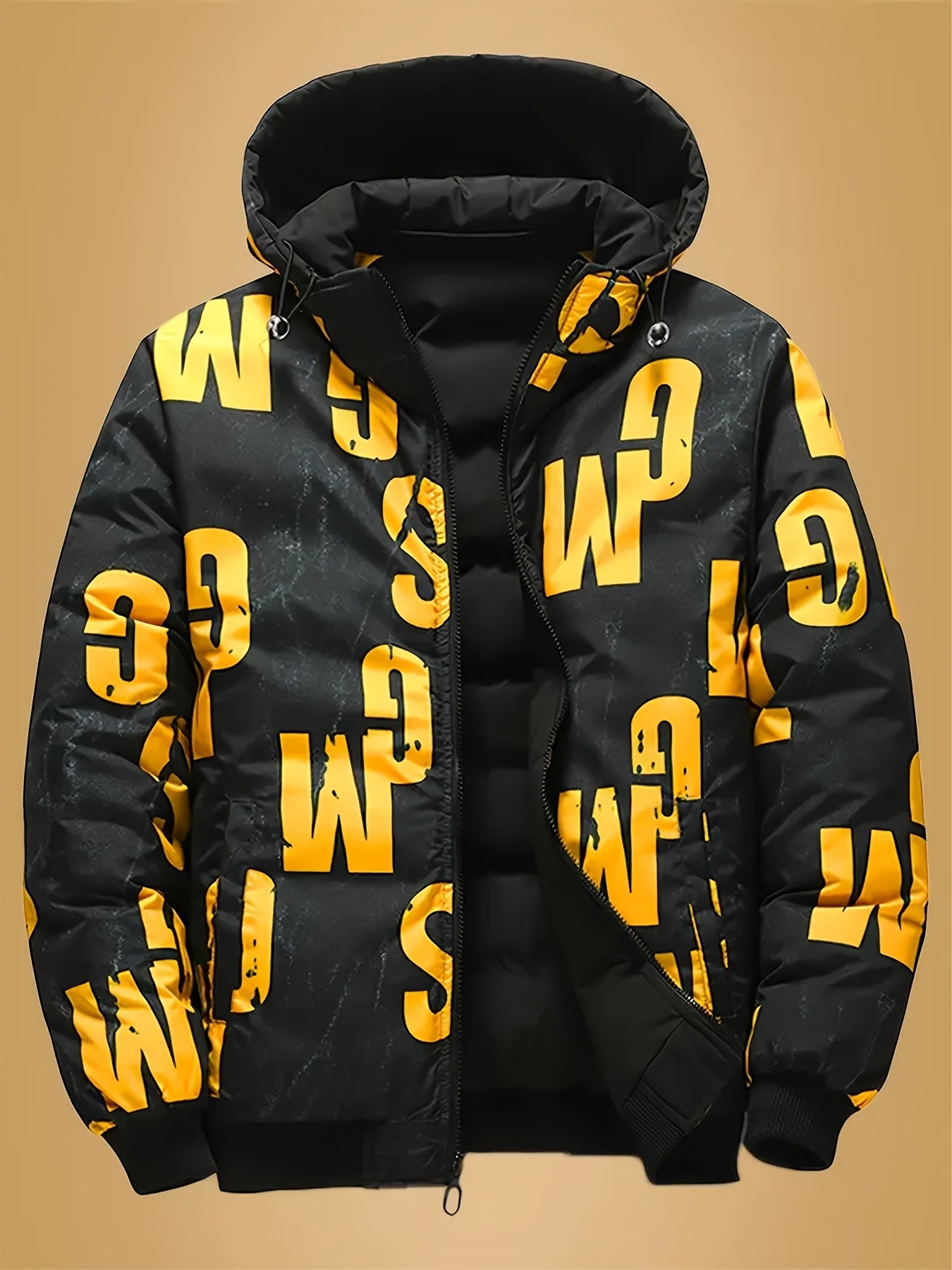 Reversible Men's Winter Jacket - Trendy Casual Hooded Outerwear with Full-Print Design, Zip-Up Front, and Side Pockets - 100% Polyester, Machine Washable - Perfect for Sports & Leisure