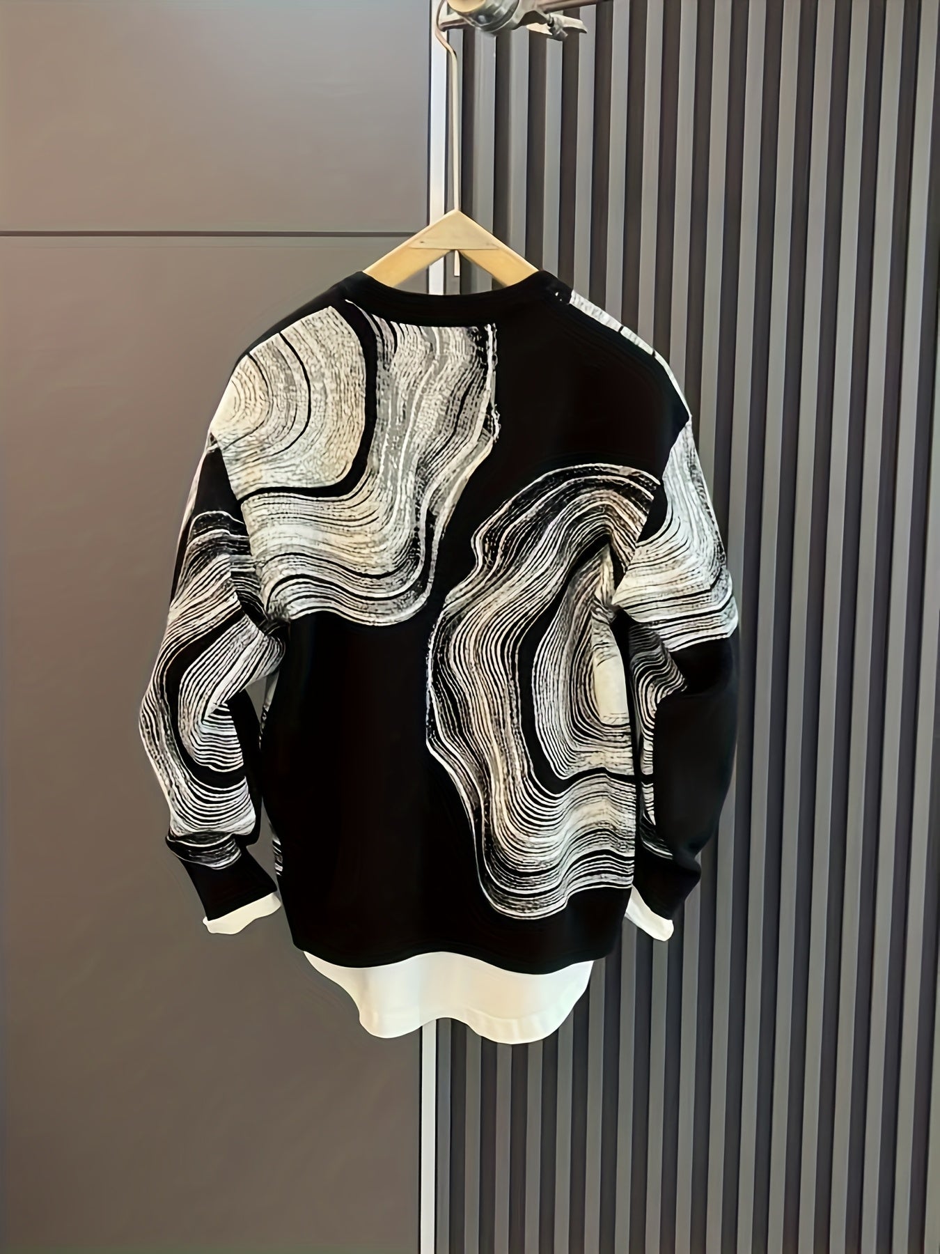 Temujin OBM Men's Fashionable Trendy Creative Jacquard Round Neck Long Sleeve Pullover Sweater