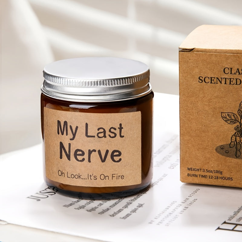 1pc "My Last Nerve" Humorous Lavender Soy Wax Candle - 3.5oz, Perfect for Relax & Home Decor, Ideal Christmas Gift for Mom & Friends, Wedding & Tabletop Ambiance Enhancer