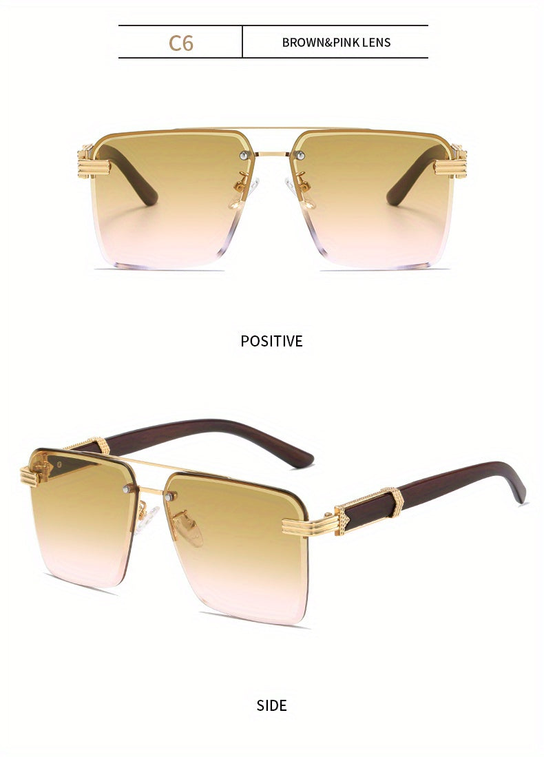 Square Lens Metal Frame Double Bridges Glasses, For Men Women Outdoor Party Vacation Travel Decors Photo Props, Ideal Choice For Gifts