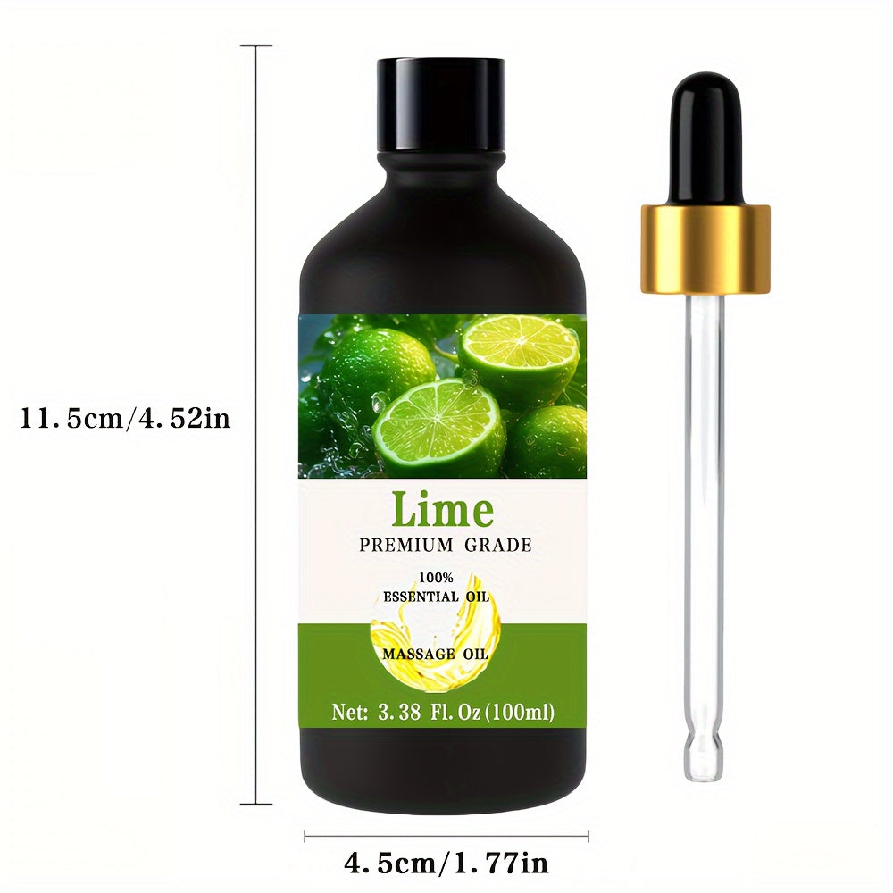 Premium Grade Lime Essential Oil, 3.38fl.oz (100ml) - 100% &, Moisturizing with Vitamin C, Shea Butter for Hair & Skin Care - Hypoallergenic, Long-Lasting Citrus Scent for Diffusers, Humidifiers, Relaxing Massages -