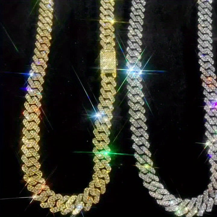 1pc 13.5MM Solid Iced Out Link Chain Necklace - Stylish Hip Hop Rapper Fashion Jewelry for Men - Durable, Hypoallergenic, and Nickel-Free