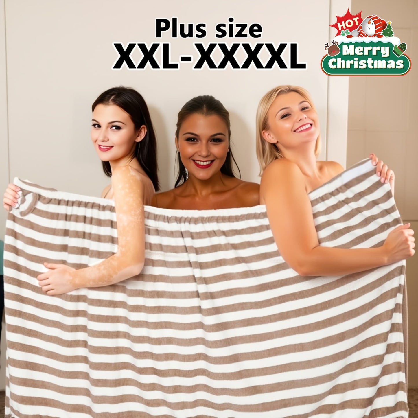 2pcs 80*215cm 350gsm Suitable for XXL-XXXXL Extra Large Bath Skirt + Cap Set, 31.5*84.64in Adjustable Striped Bath Towel, Super Soft Polyester, Ideal for Home, Travel, Sauna, Fitness, Spa, Bathroom, Pool, Christmas Gift, Wash Cloths