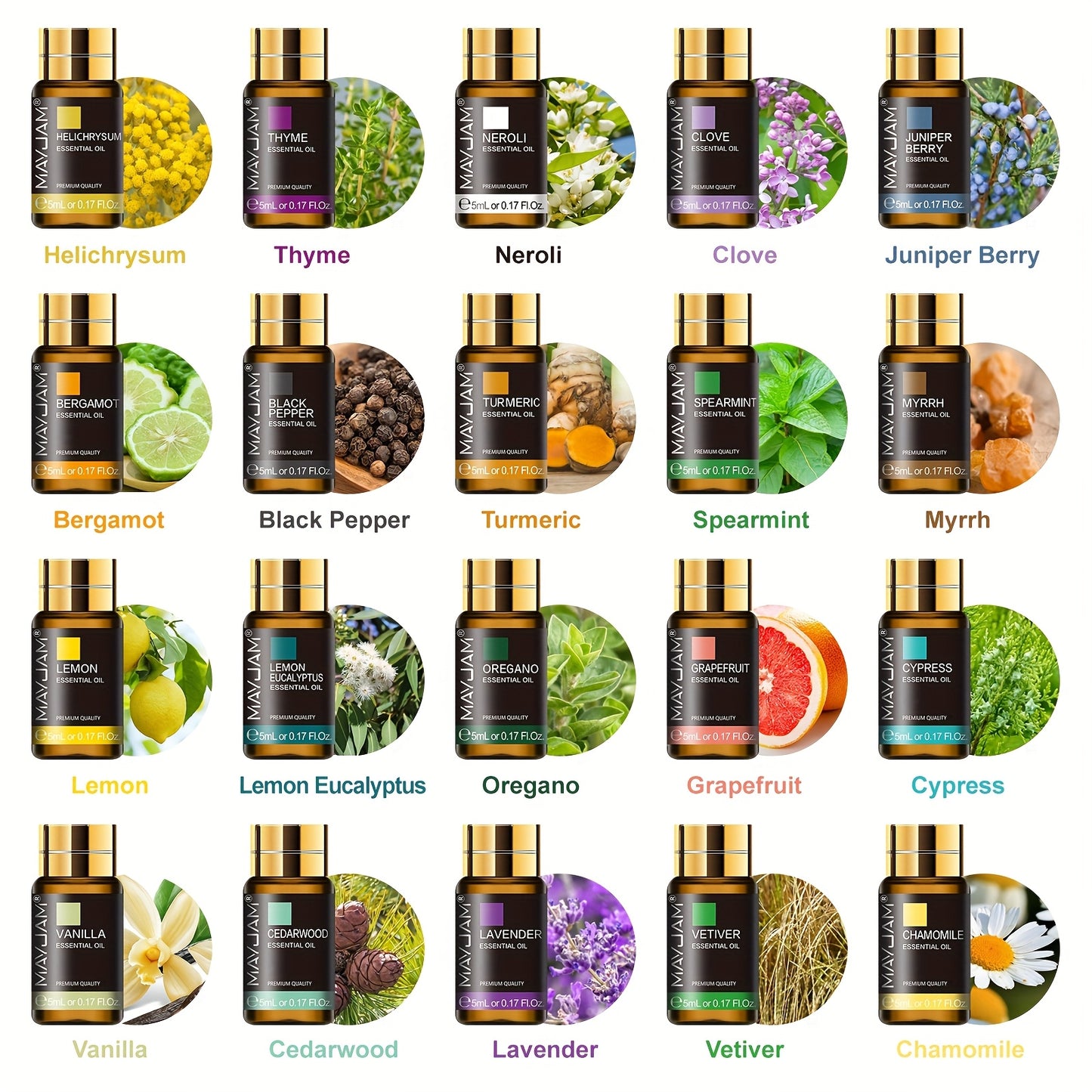 20pcs 5ml/0.169fl.oz Essential Oils Gift Set Alcohol-free Perfect for Diffusers, Humidifiers, Soap/Candle Making, Christmas Gifts, Lover, Friends
