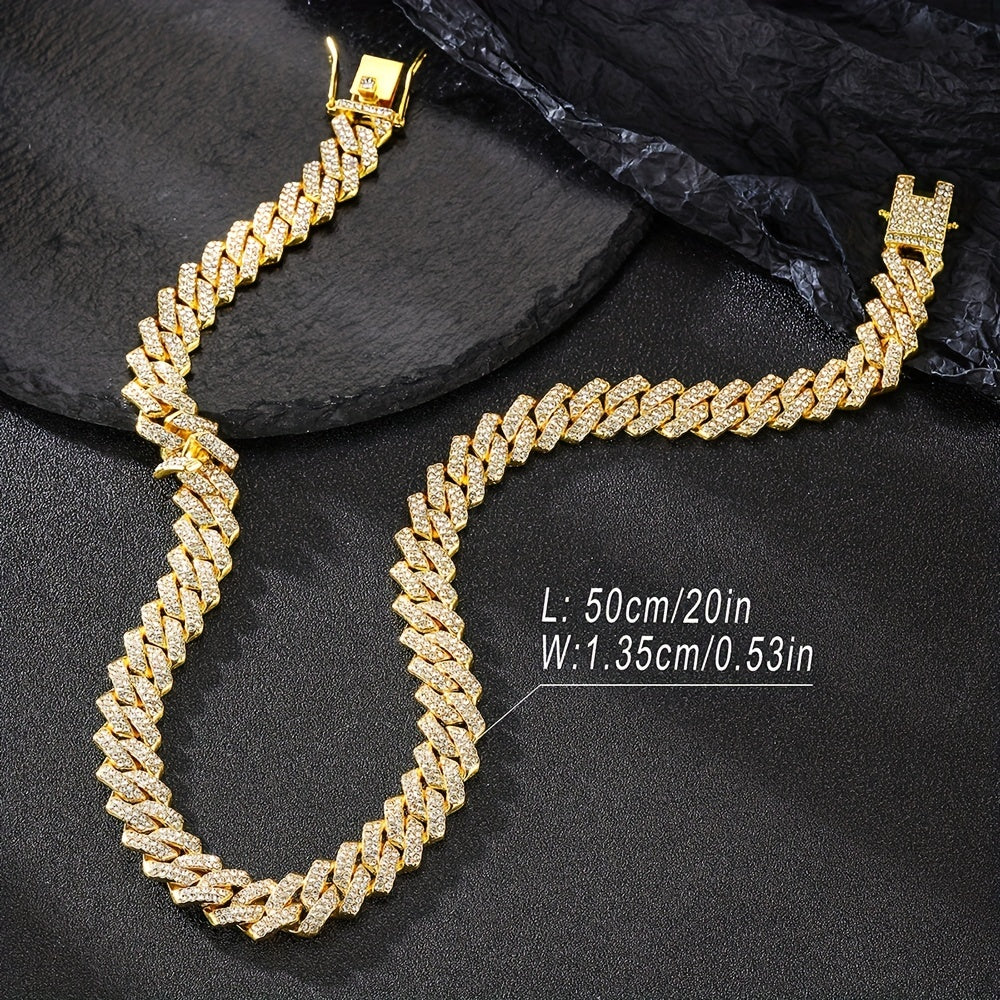 1pc 13.5MM Solid Iced Out Link Chain Necklace - Stylish Hip Hop Rapper Fashion Jewelry for Men - Durable, Hypoallergenic, and Nickel-Free