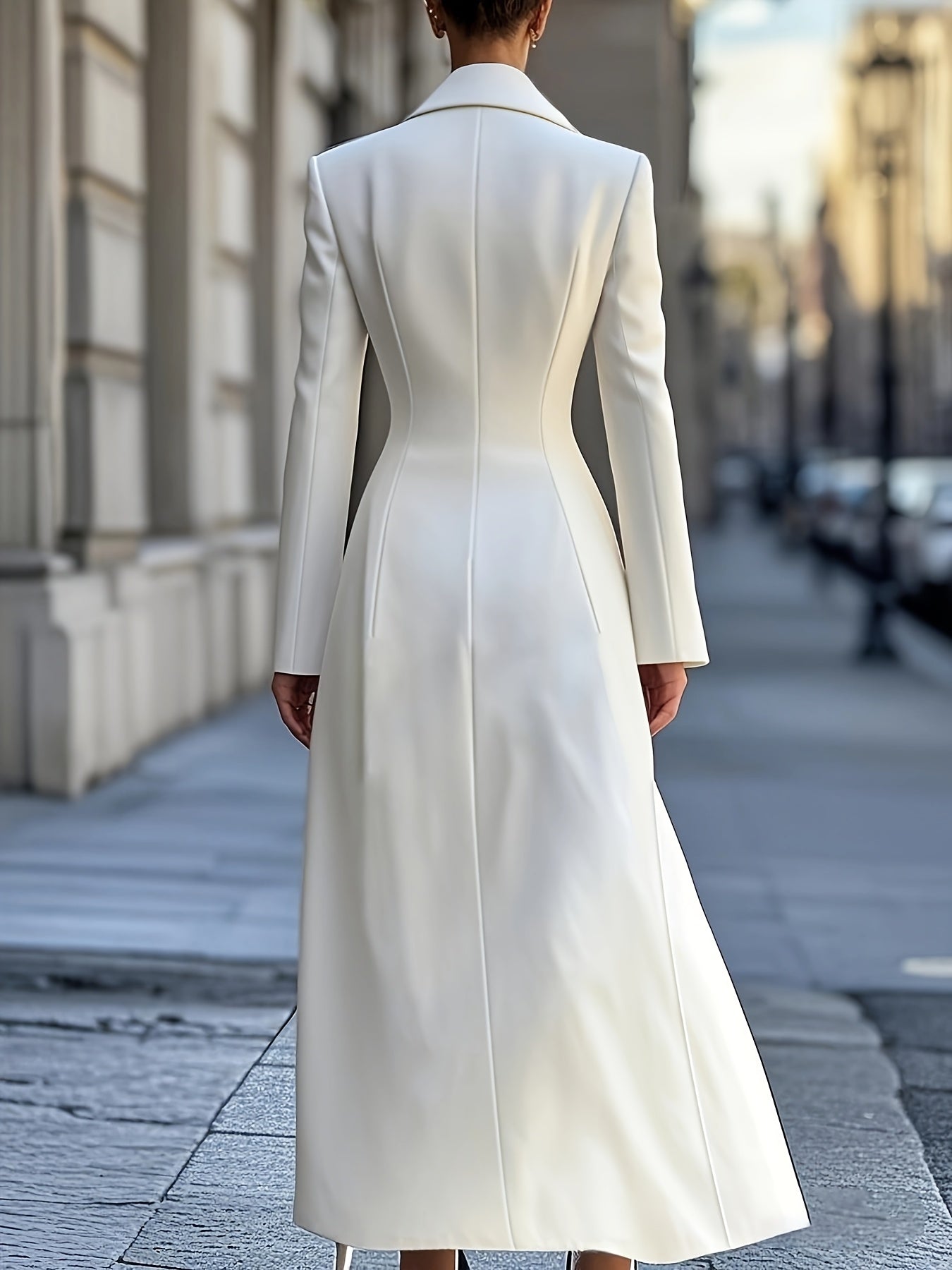 Women's Elegant Long Coat - Formal & Everyday Chic Outerwear, Structured Non-Stretch Blazer, Easy-Care Machine Washable Long Jacket for Office, Parties, Casual Outfits, Party Outerwear, Zipper Closure, Office Wear, Stylish Outerwear, Dry Cleanable, Versa