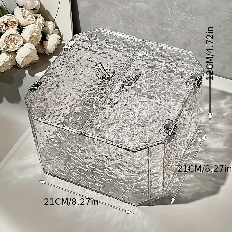 1pc Elegant Clear Plastic Organizer Box with Lid - Dustproof, Large Capacity for Hair Accessories, Necklaces & Makeup Storage, Polished Finish, Countertop Display, No Power Needed, Hair Accessory Organizer | Elegant Transparent Design | Clear Plastic Con