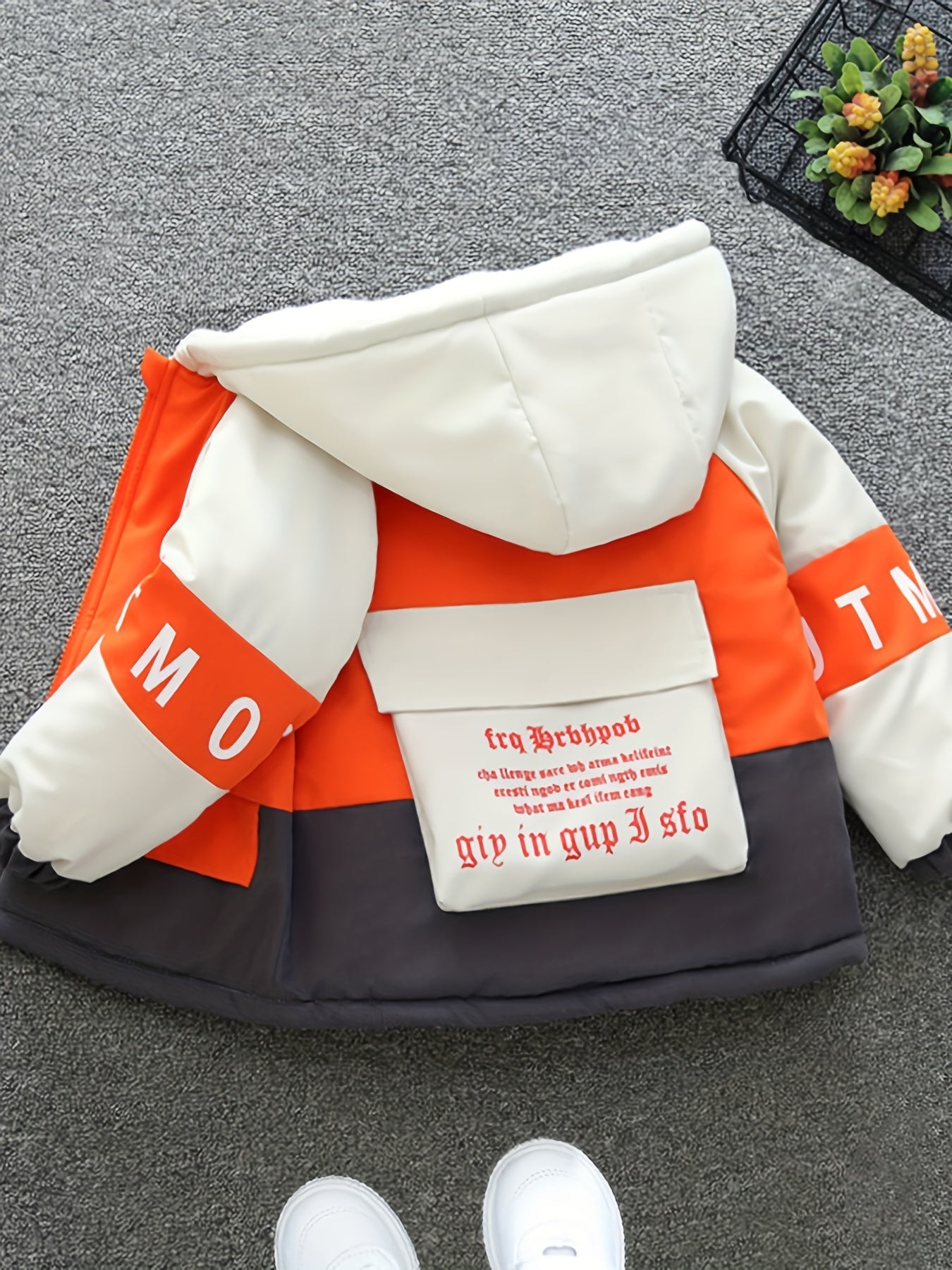 Boys Warm And Cozy Letter Print Hooded Jacket - Thick Fleece Coat With Pocket For Winter Outdoor - Polyester Material, Regular Fit, Long Sleeve, Casual Style
