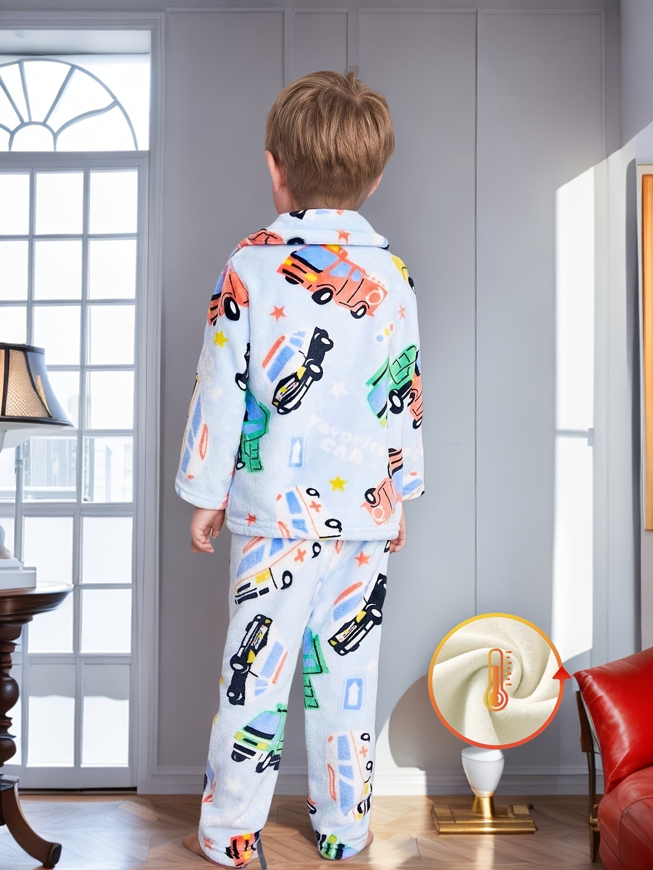 New Autumn and Winter Boys' Warm Set, New Fleece-Lined Thickened Flannel Top and Pants, The Best Gift for Children, Perfect for Outdoor, Thickened Fleece-Lined, Non-Stretch Fabric, Regular Fit, All-Season, Casual Style, with Random Print, for Boys