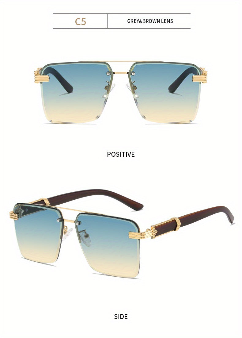 Square Lens Metal Frame Double Bridges Glasses, For Men Women Outdoor Party Vacation Travel Decors Photo Props, Ideal Choice For Gifts