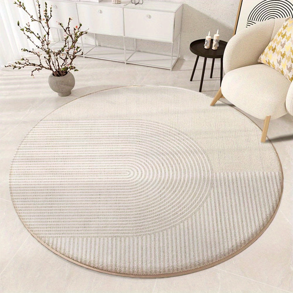 Seven Deer Velvet Area Mat - 850gsm Machine Washable Circular Modern Design with Minimalist Lines & Neutral Tones, Soft Low-Pile 100% Polyester Mat for Living Room, Bedroom, Office, Entryway, Cute Rugs, Home Accent, Contemporary Style, Durable Fabric, Fl