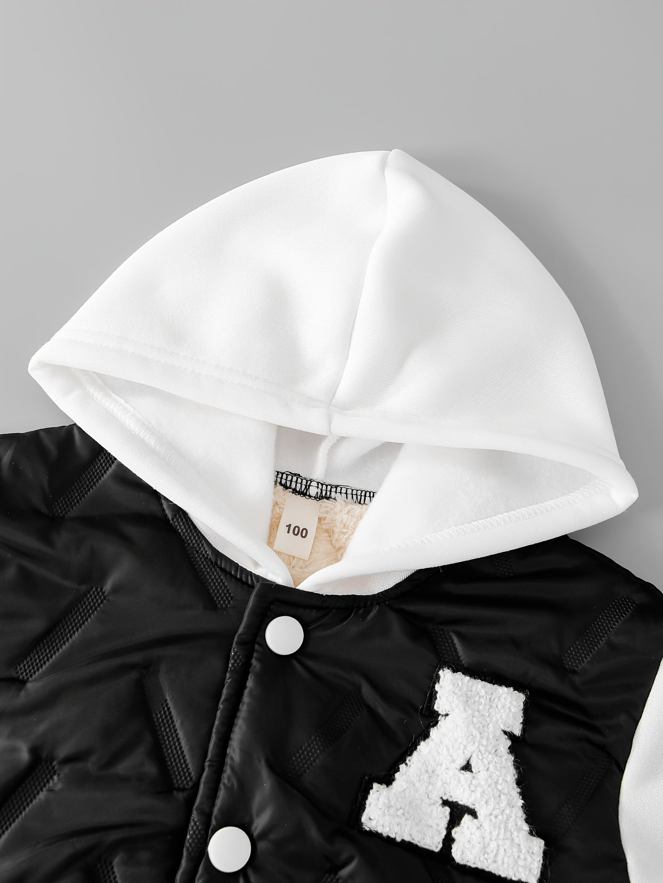 Boys' New Autumn/Winter Fleece-Lined Thick Jacket with Letter A Patch, Button-Up Sleeve Print Hooded Sweatshirt - Warm and Versatile Casual Wear