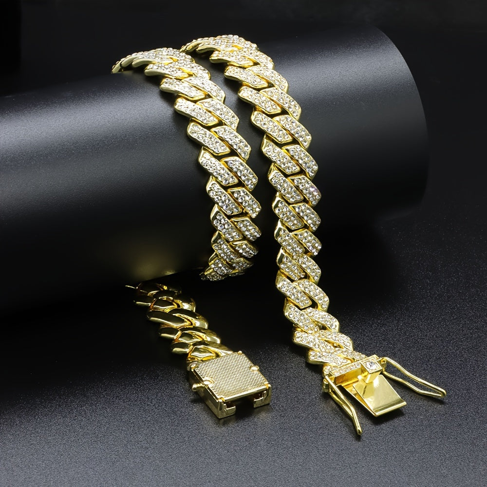 1pc 13.5MM Solid Iced Out Link Chain Necklace - Stylish Hip Hop Rapper Fashion Jewelry for Men - Durable, Hypoallergenic, and Nickel-Free