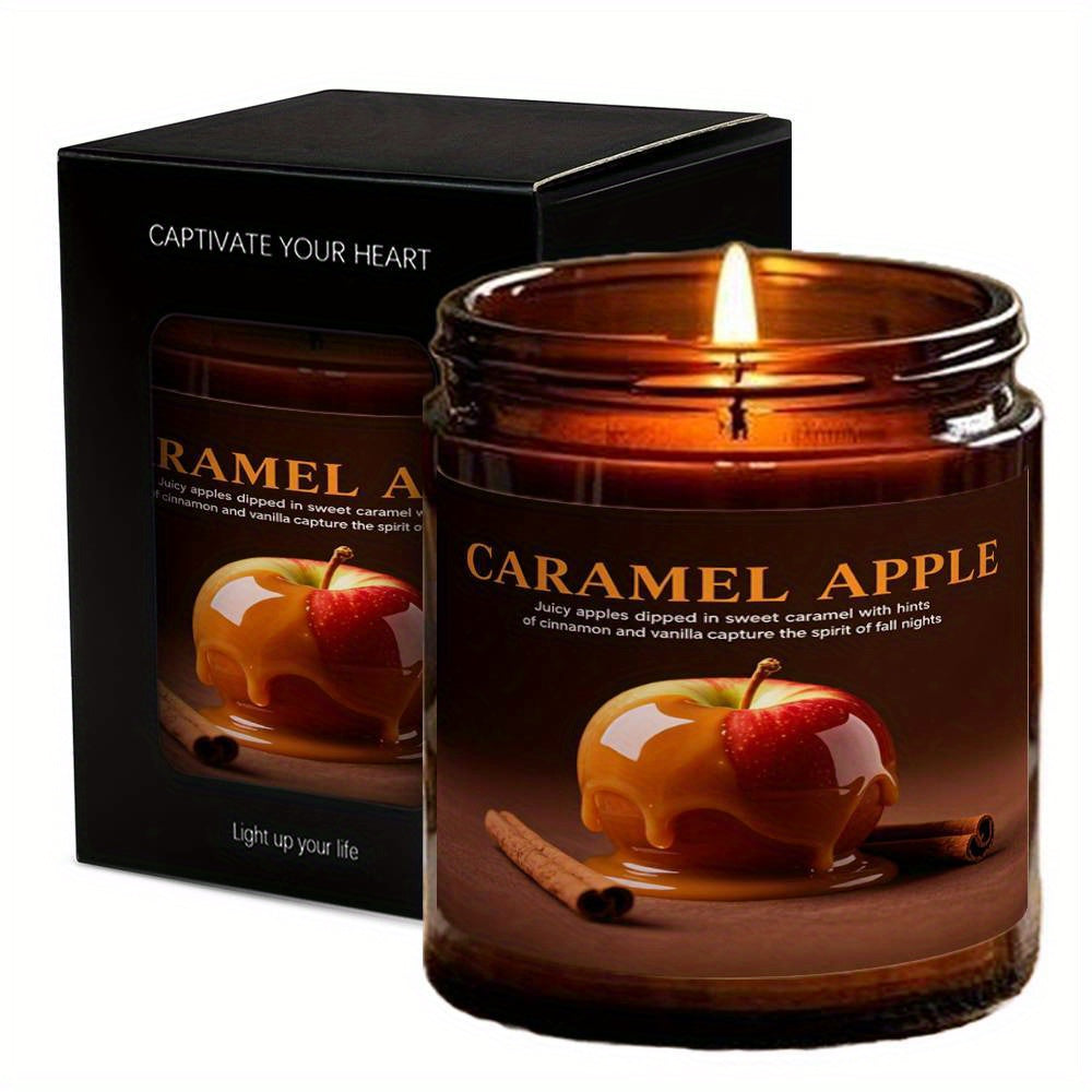 1pc Long-Lasting Lavender Scented Candle - Soy Wax Candle in Amber Bottle, Elegant Apple design for Fall, Thanksgiving, Halloween, Christmas Decor - Cozy Home Fragrance Gift for Women, Men, Family - Indoor Use Only, Seasonal Decoration, Warm Aesthetic, P