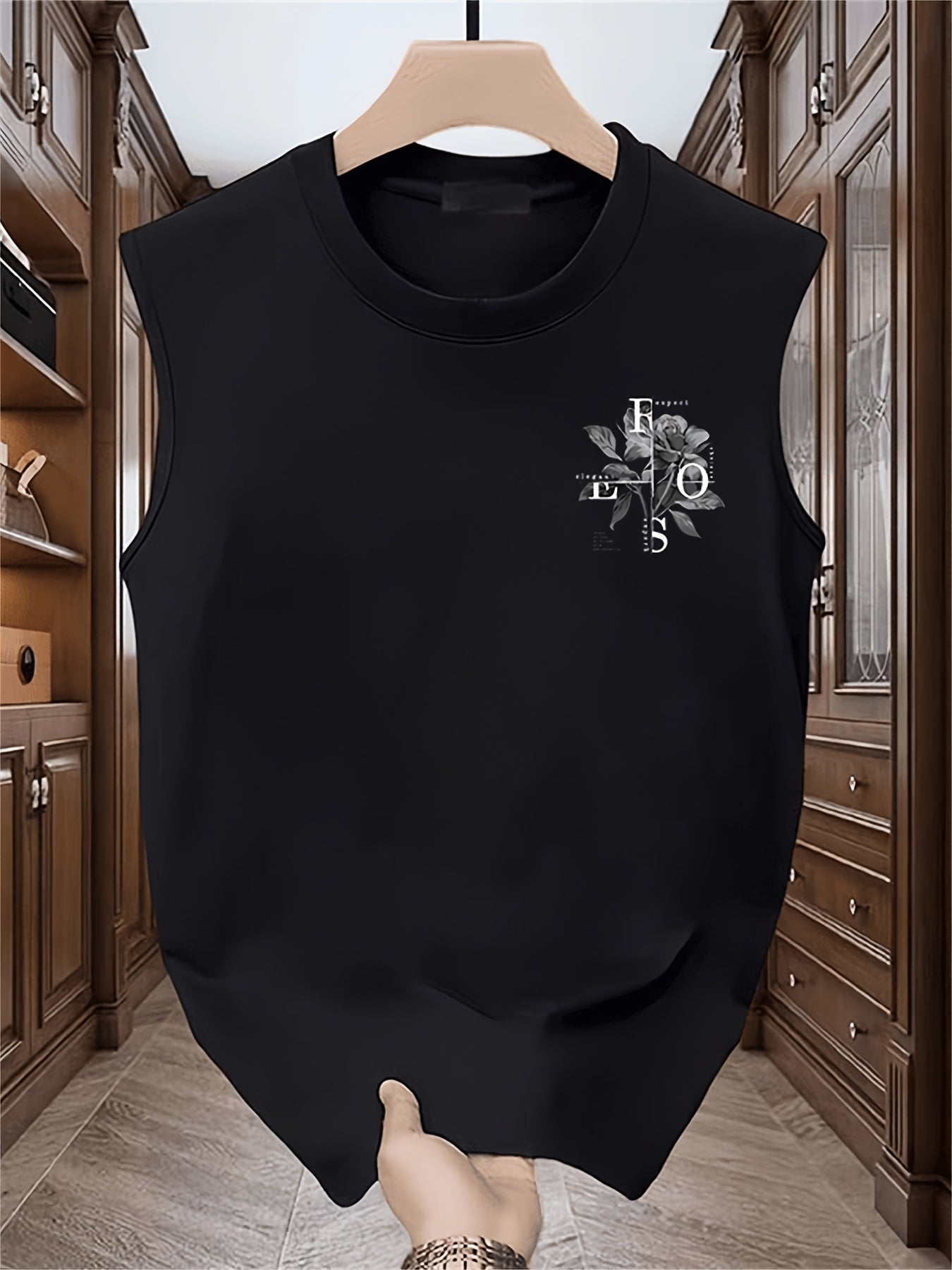 Men'S Heavyweight Cotton Sleeveless Tank Top - Black Geometric Print with "FELE" Design, Loose Fit Summer Casual Vest, Breathable & Comfortable for Casual Attire, Everyday Comfort Wear | Geometric Print Top | Comfortable Fit