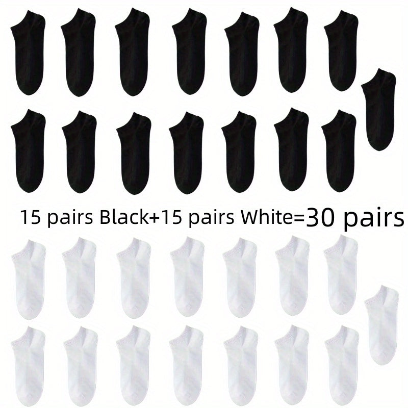 1/5/10/30 Pairs of Socks for Men and Women, Black and White Thin Ankle Socks, No-Wash, Deodorant, Sweat Absorbing, Summer Thin, Foot Bath, Boat Socks, Sweat-Resistant