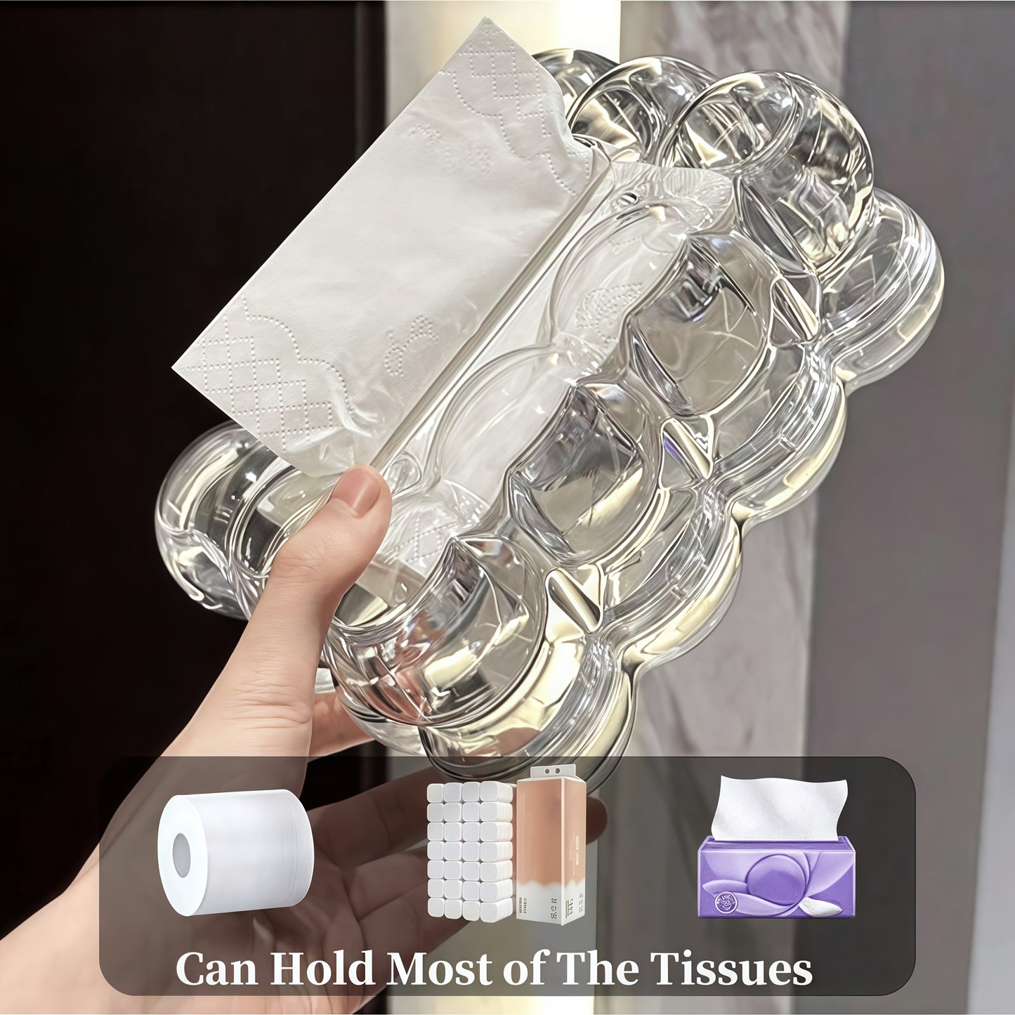 1pc Clear Modern Tissue Box Holder - Heavy-Duty Plastic Rectangular Napkin & Wet Wipe Organizer with Dome Lid, Bathroom/Bedroom/Car Storage - Minimalist White-like (Clear) Design for Home, Travel, Wedding, Party - Durable