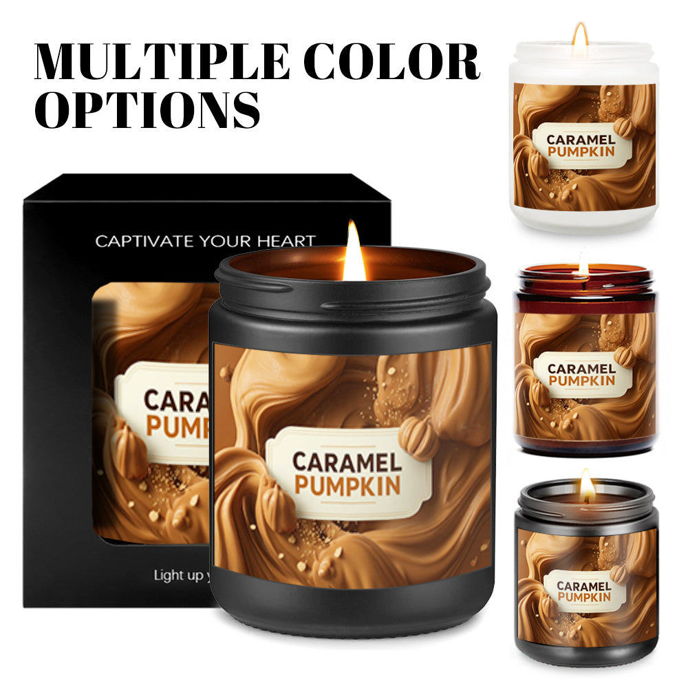 1pc Caramel Pumpkin Scented Candle in - Long-Lasting Soy Wax (8-12 Hour Burn Time) with Caramel Pumpkin & Vanilla-like Aroma, Fall Thanksgiving Winter, Gift-Ready Round Candle for Adults & Family, Caramel Swirl Design, 2D Flat