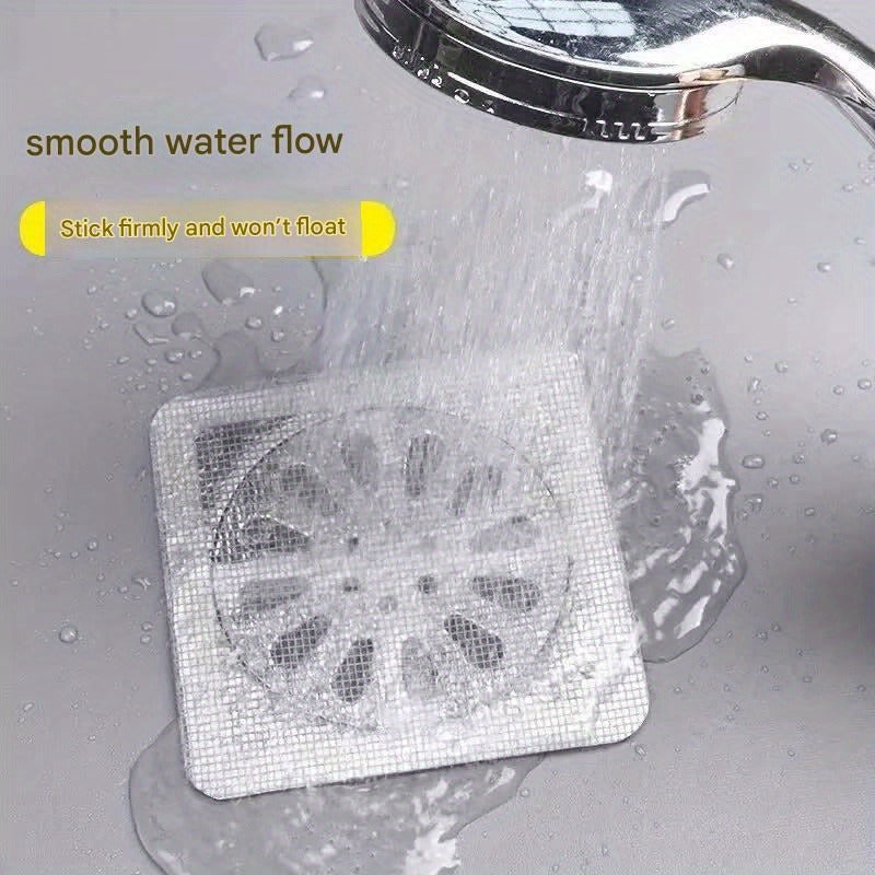 30 Pack Self-Adhesive Drain Cover Stickers - Anti-Clog Bathtub, Shower, Sink & Floor Drain with Fine Mesh Grid, Hair Catcher for Bathtub/Shower/Kitchen Sink, No Tools/Drill Installation, Plastic Drain Plug (30 Squares, Fits